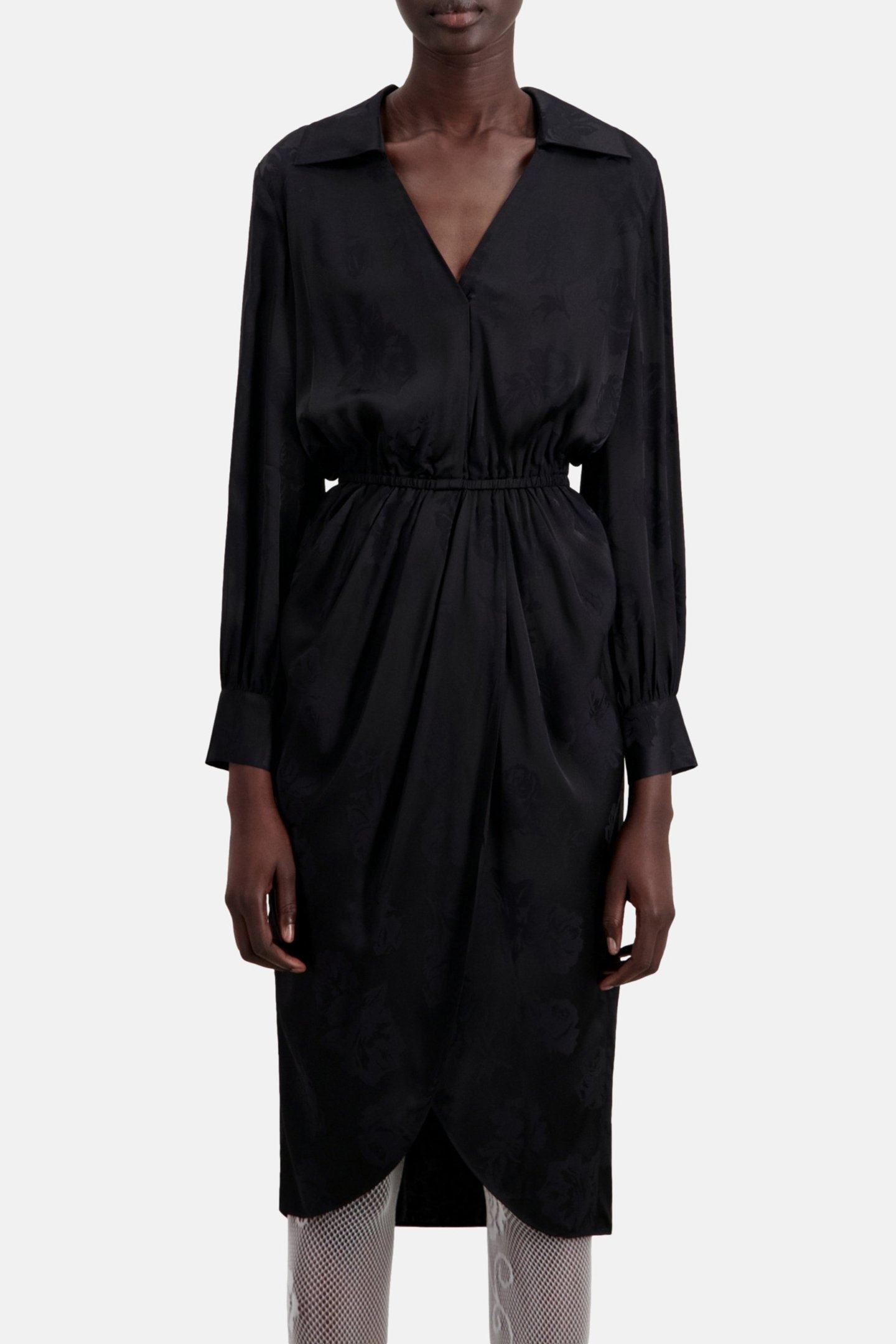 JACQUARD MIDI WRAP DRESS BLACK 1