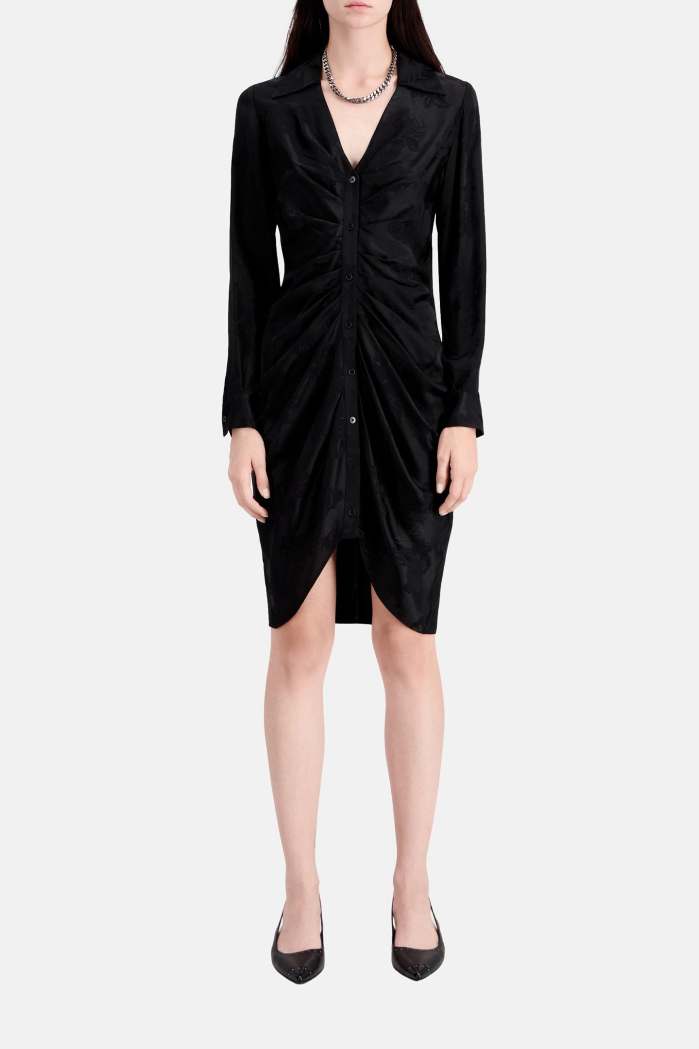 ROBE MIDI BOUTONNEE DRAPE BLACK 2