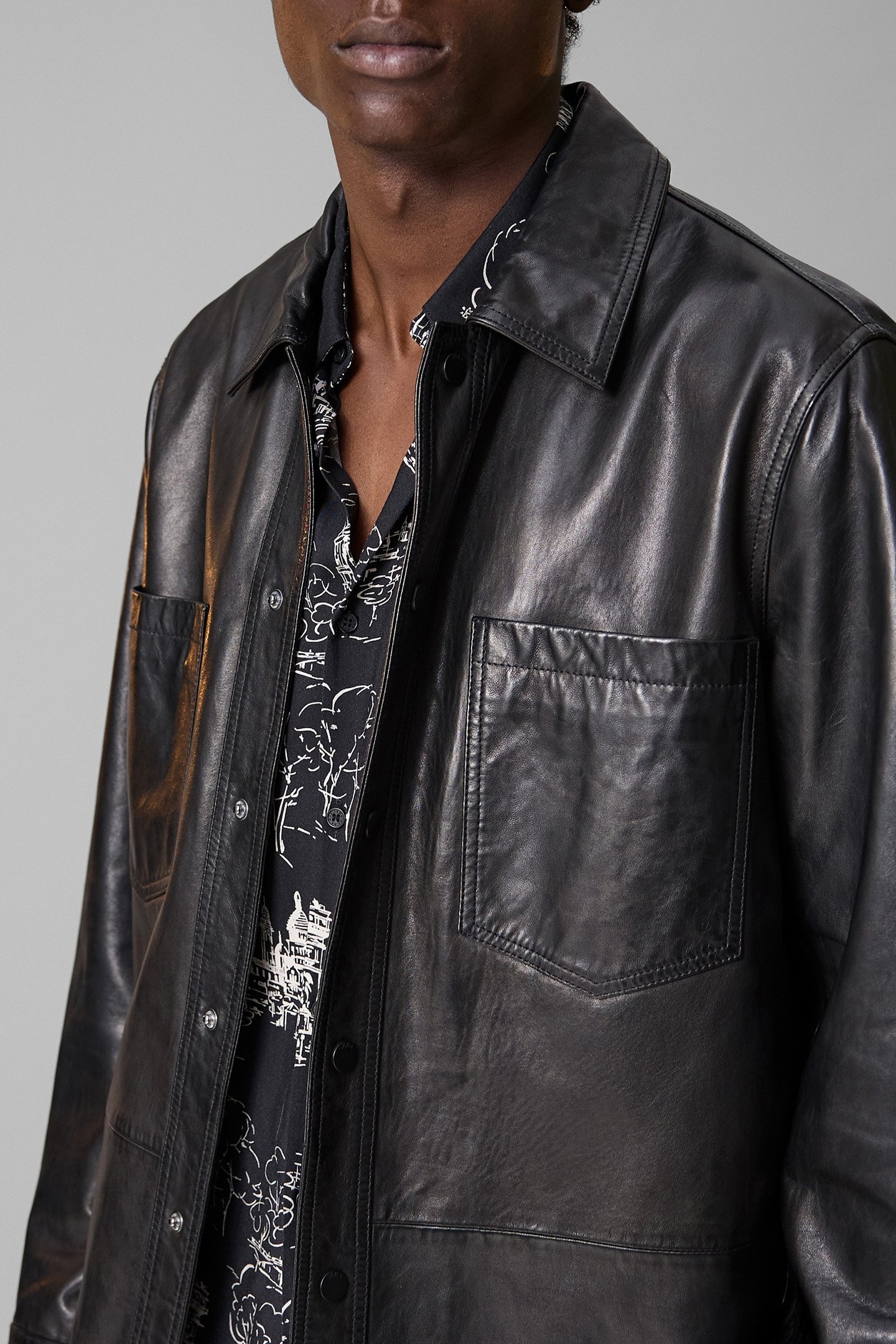 BLACK LEATHER OVERSHIRT JACKET 7