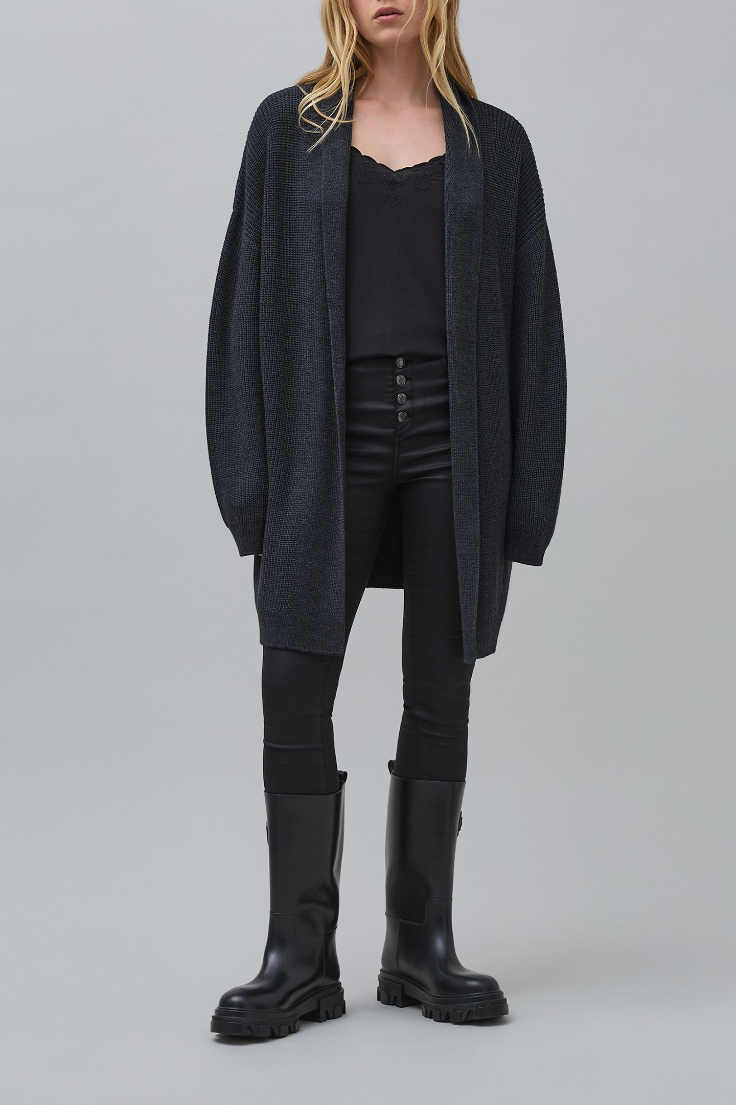 INTARSIA BACK KNIT ANTHRACITE CARDIGAN 3