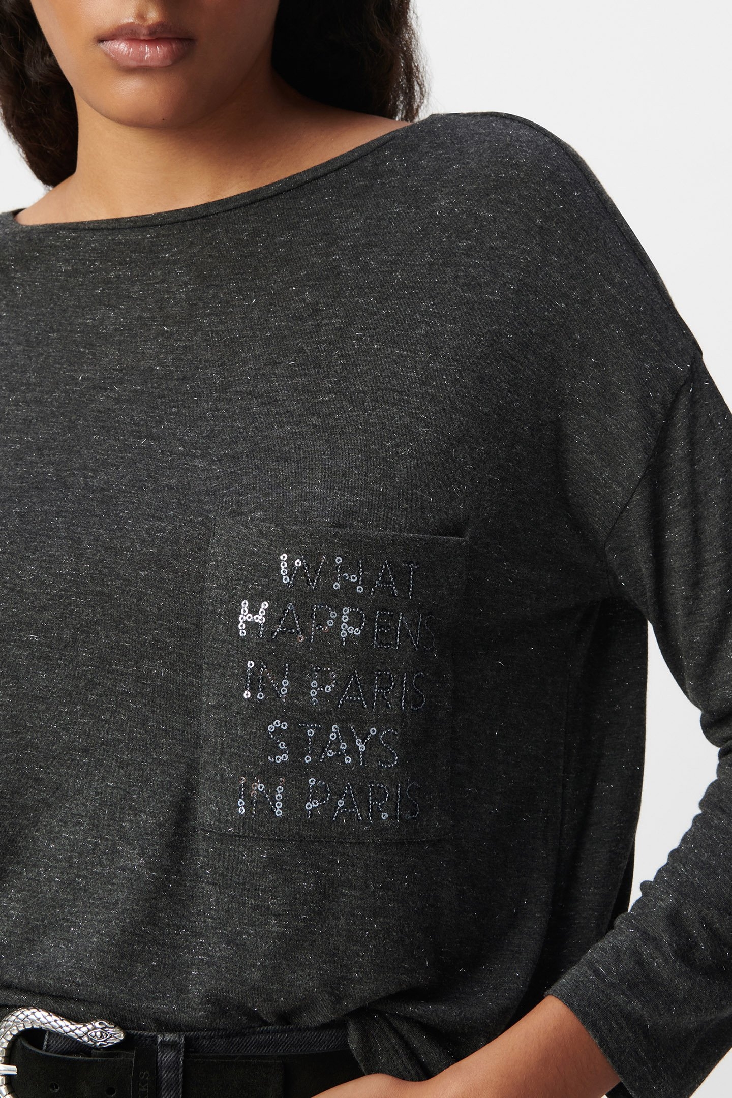GRAY LUREX POCKET TEE WITH SEQUINS MESSAGE 3