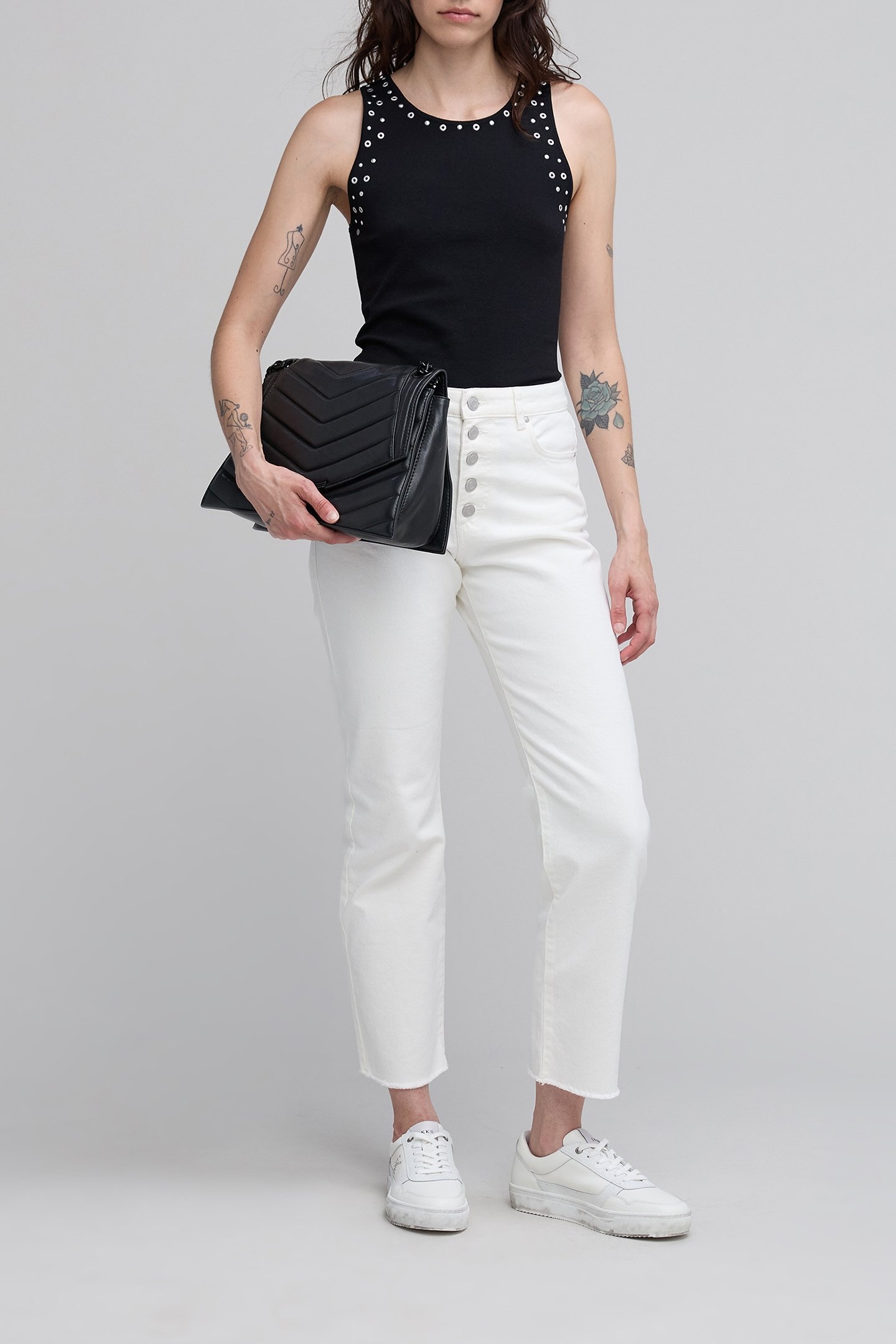 IVORY STRAIGHT BUTTONED JEANS WITH FRINGED BOTTOM 3