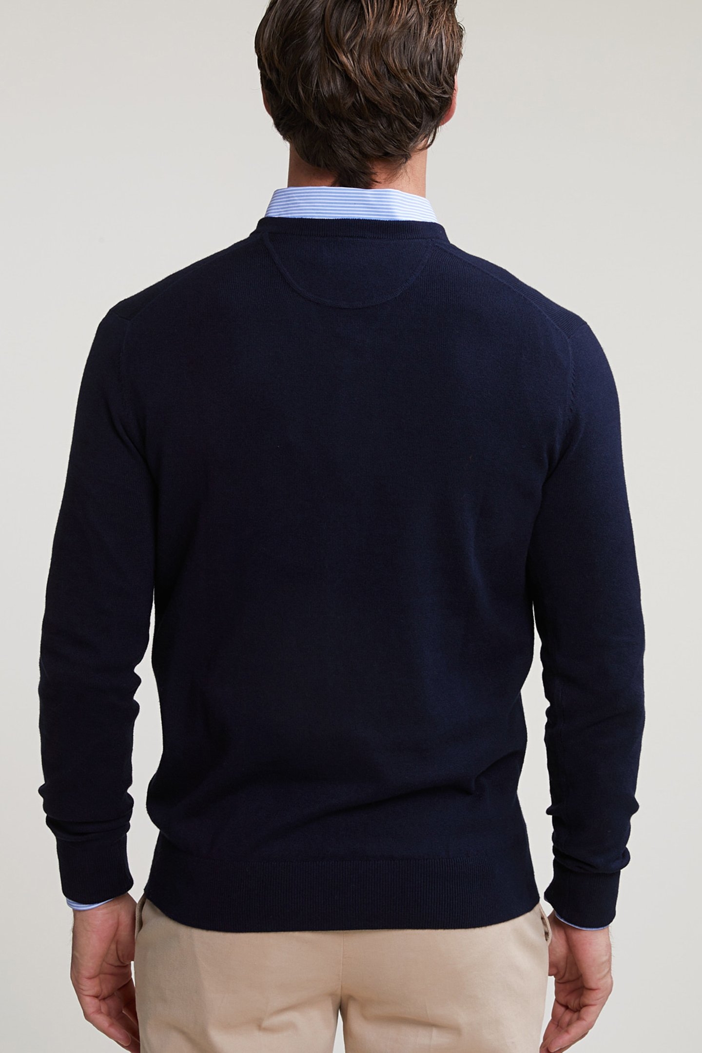 NORMAL FIT BASIC COTTON V-NECK SWEATER NAVY BLUE 2