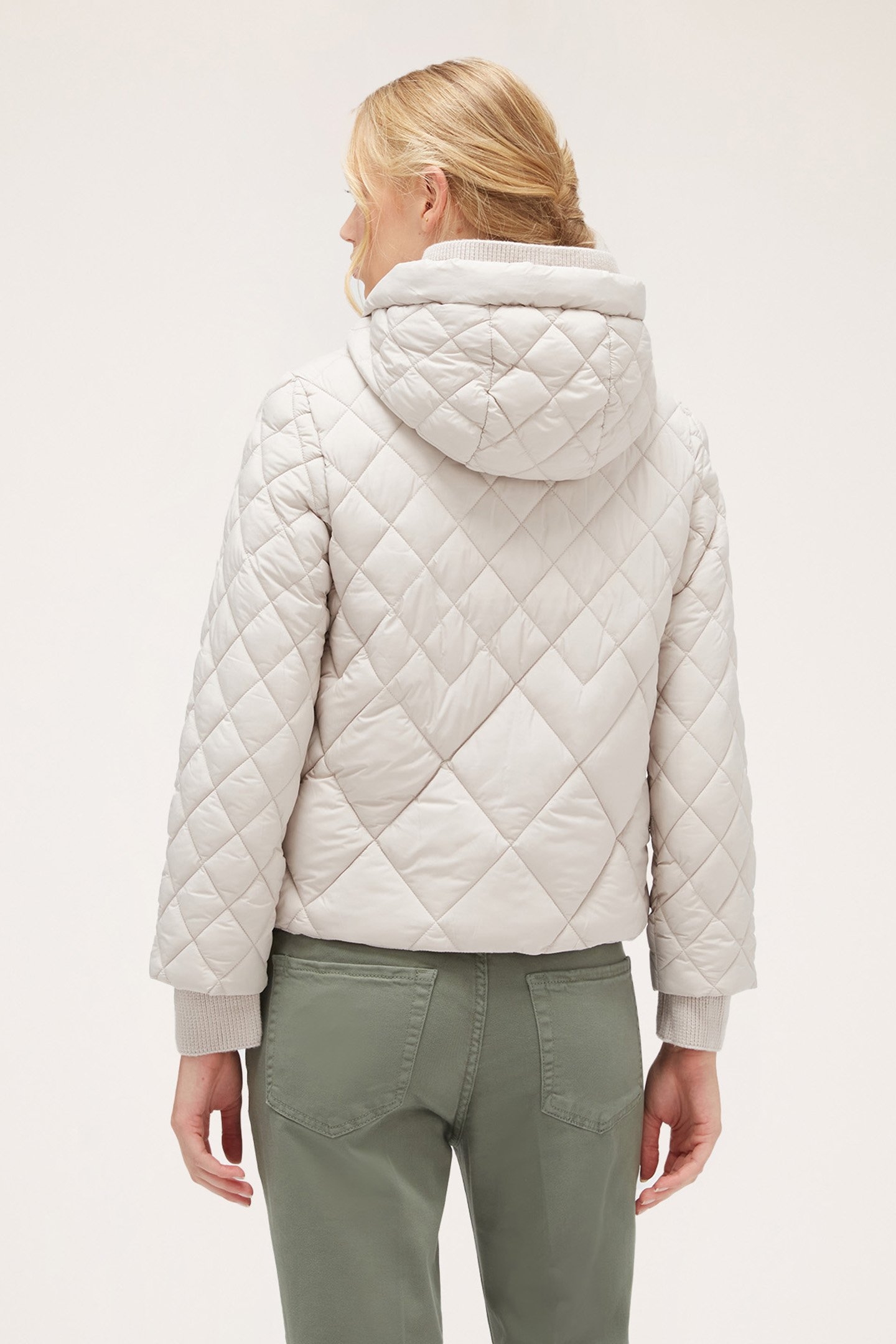 PADDED JACKET WITH HOOD AND KNIT BORDERS GREY 2