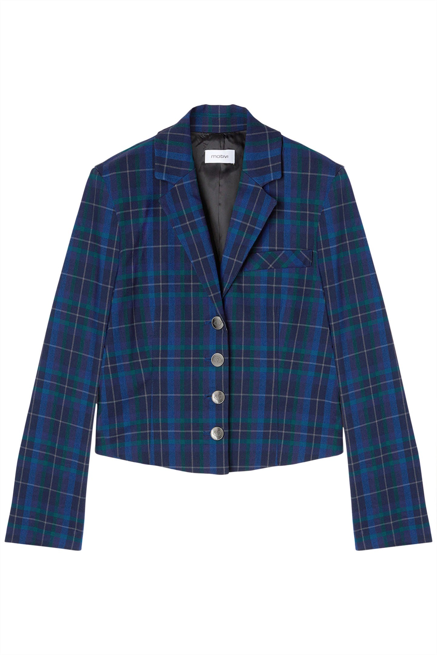 SHORT CHEQUERED PATTERN BLAZER JACKET BLUE 4