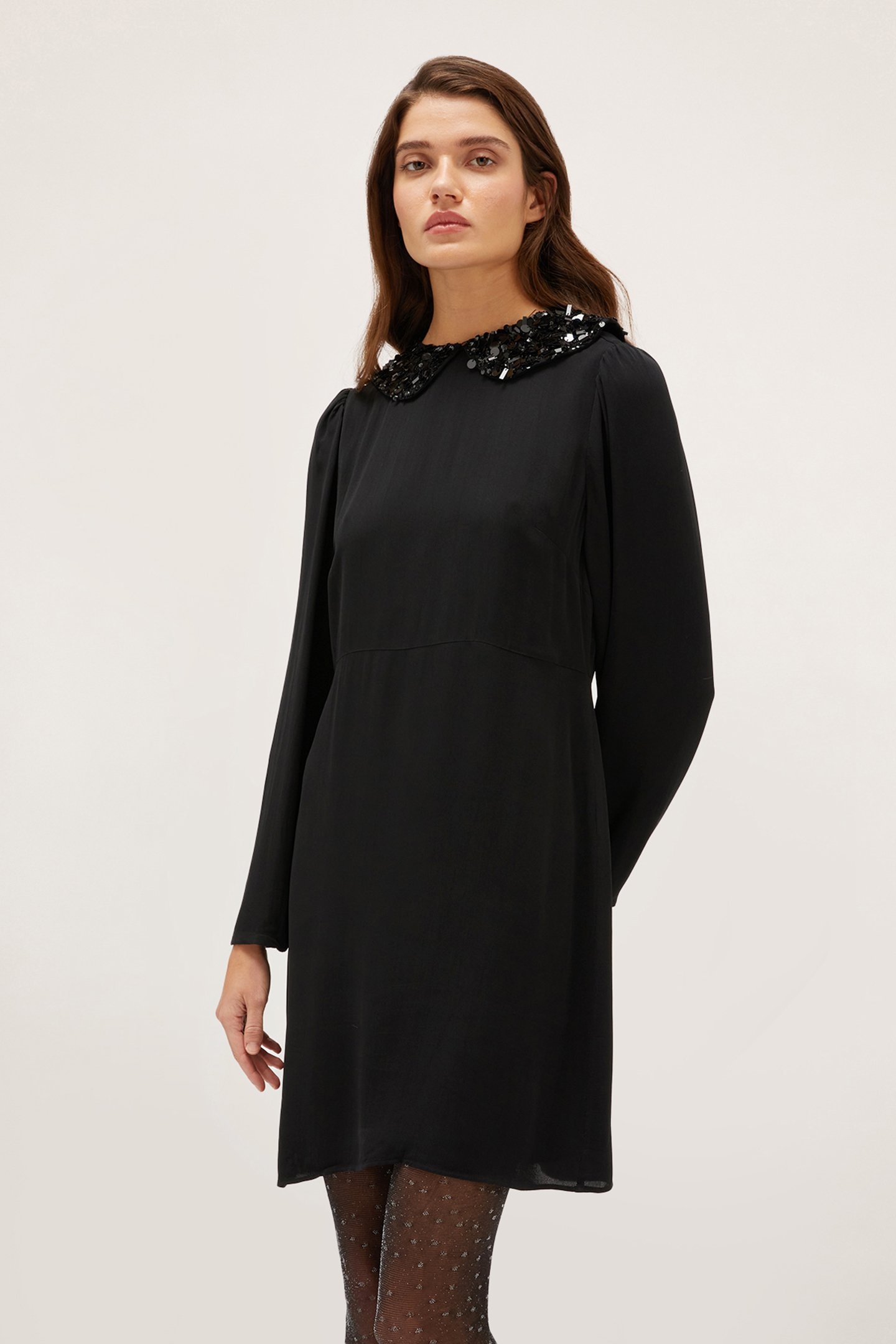 SHORT DRESS WITH EMBROIDERED COLLAR BLACK 1