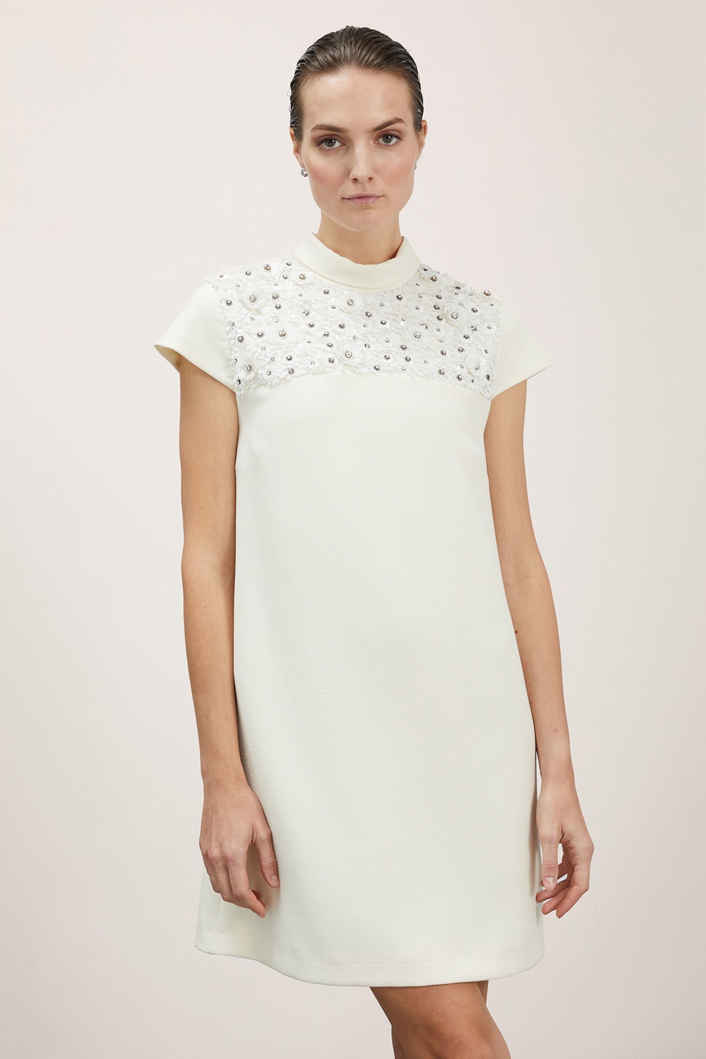 MINIDRESS WITH EMBROIDERED COLLAR WHITE 1