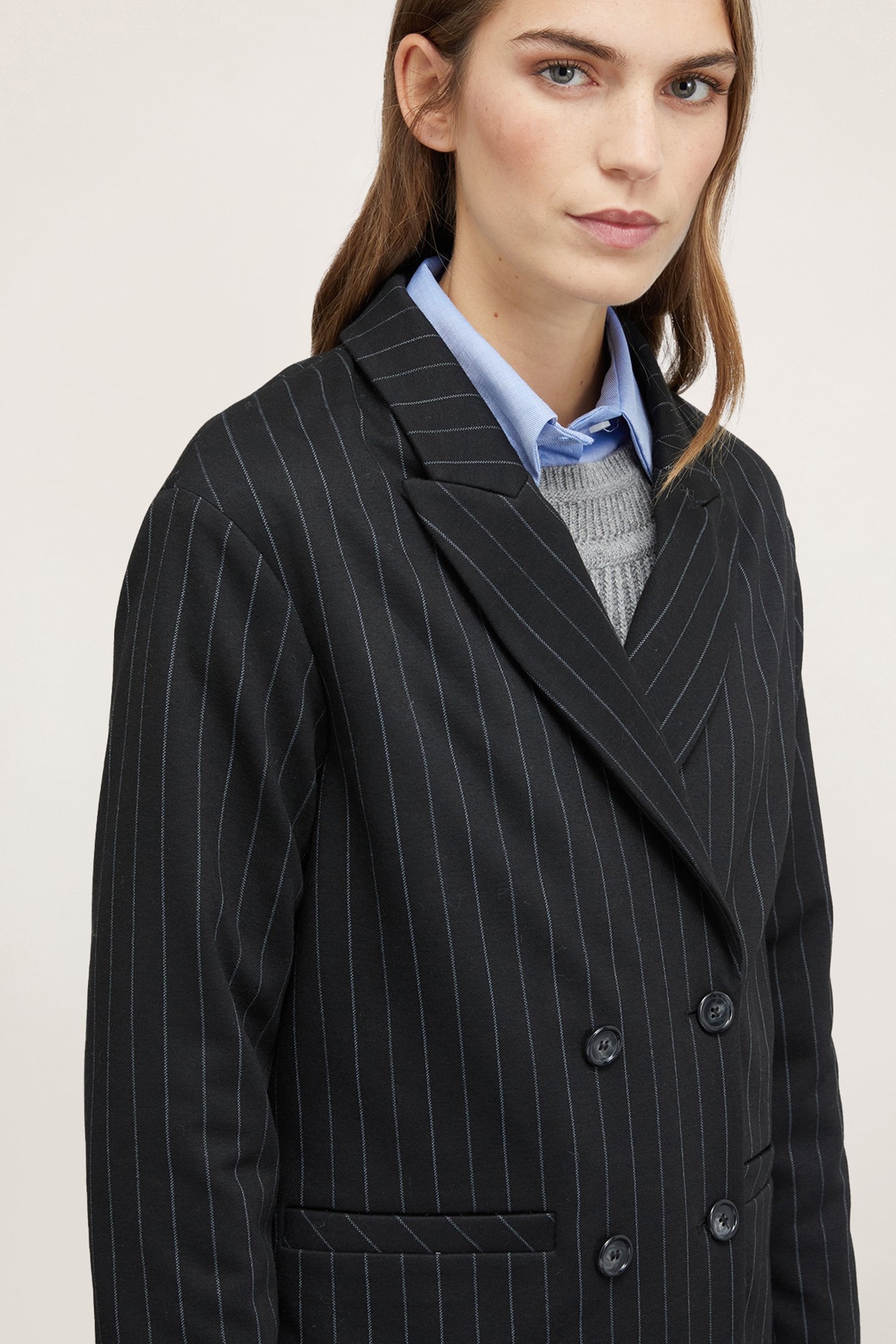 PINSTRIPED DOUBLE-BREASTED JACKET BLACK 5