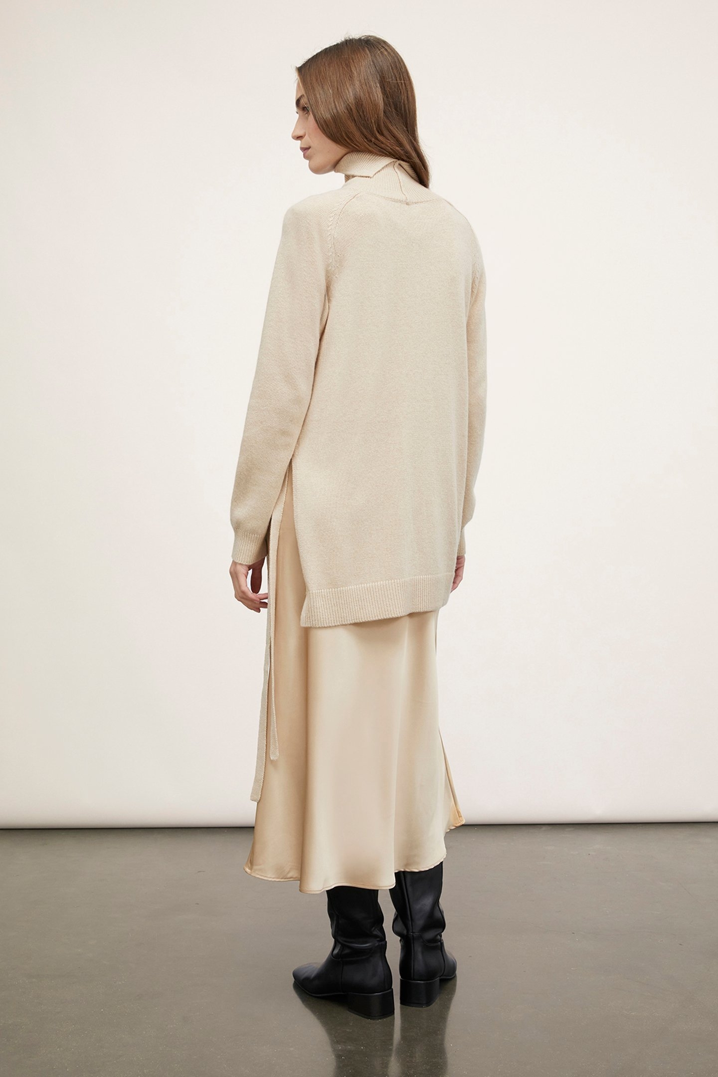 KNIT DRESS WITH SATIN SLIP BEIGE 2