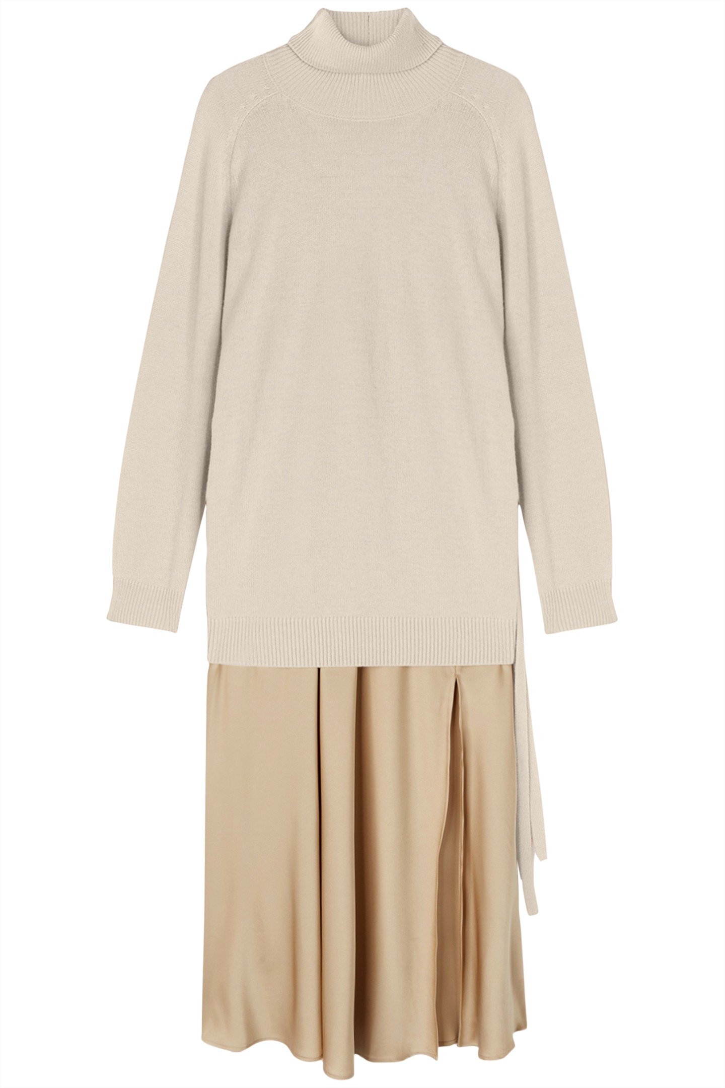 KNIT DRESS WITH SATIN SLIP BEIGE 3