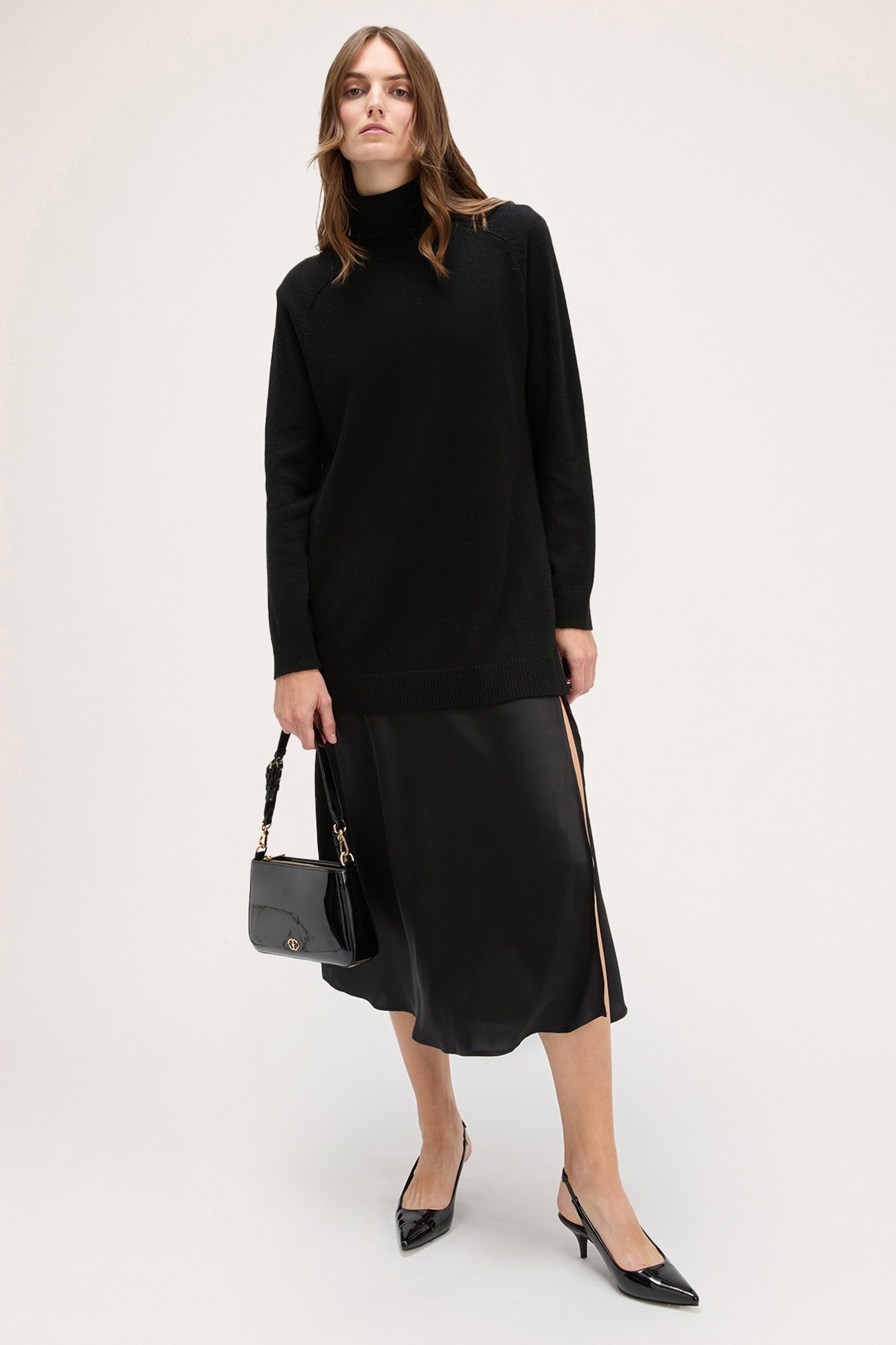 KNIT DRESS WITH SATIN SLIP BLACK 2