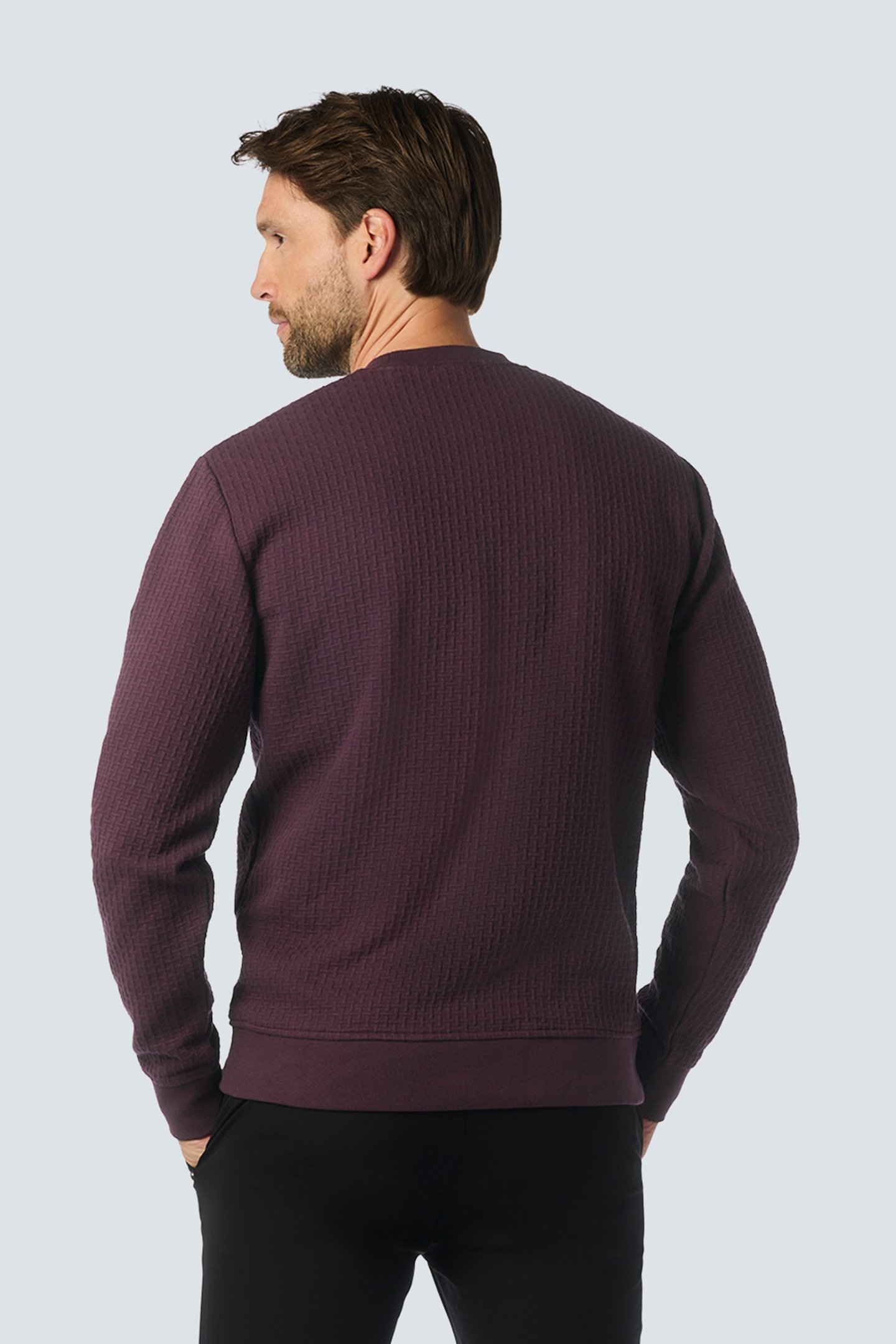 SWEATER CREWNECK DOUBLE LAYER JACQUARD STRETCH AUBERGINE 2