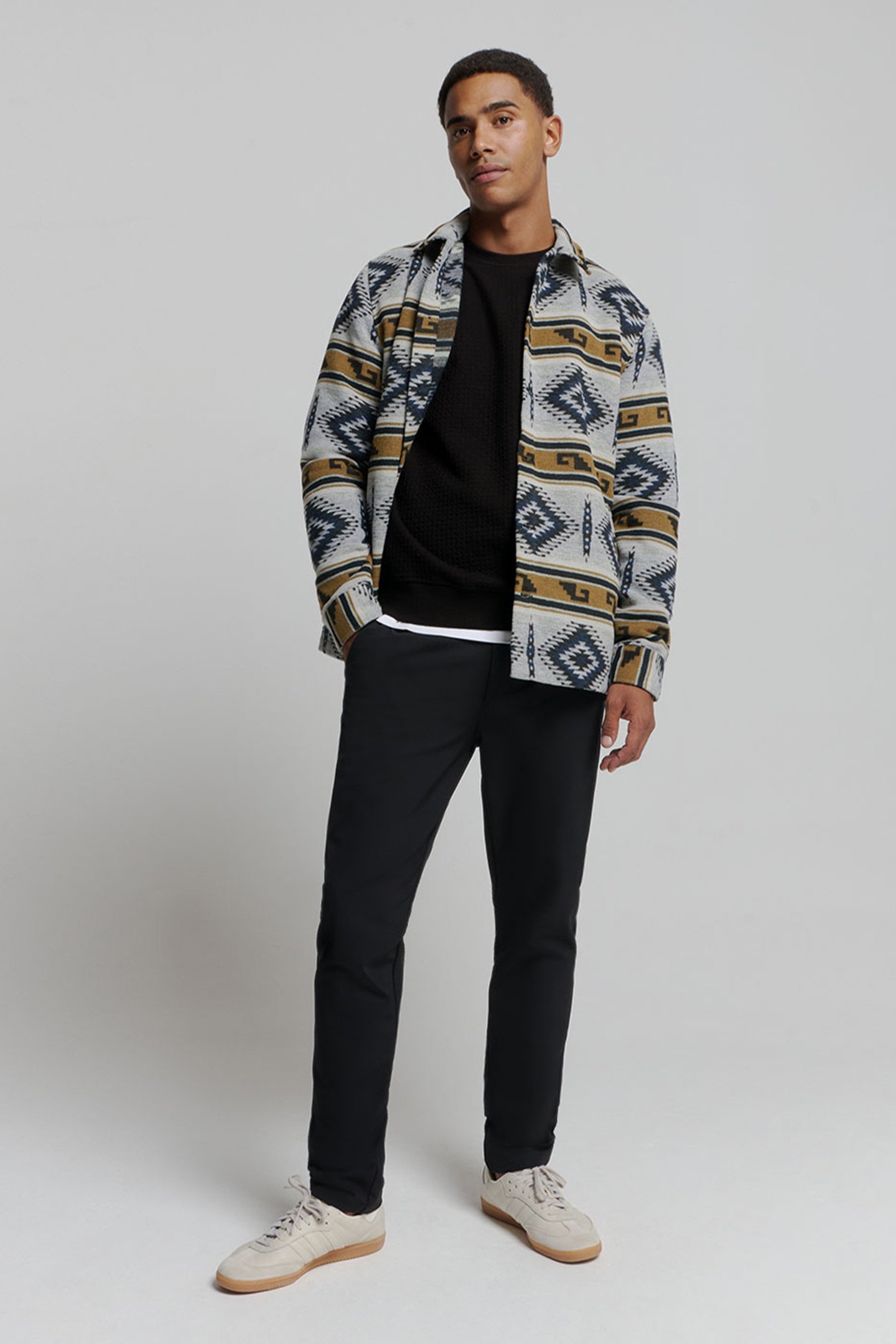 SWEATER CREWNECK DOUBLE LAYER JACQUARD STRETCH BLACK 5