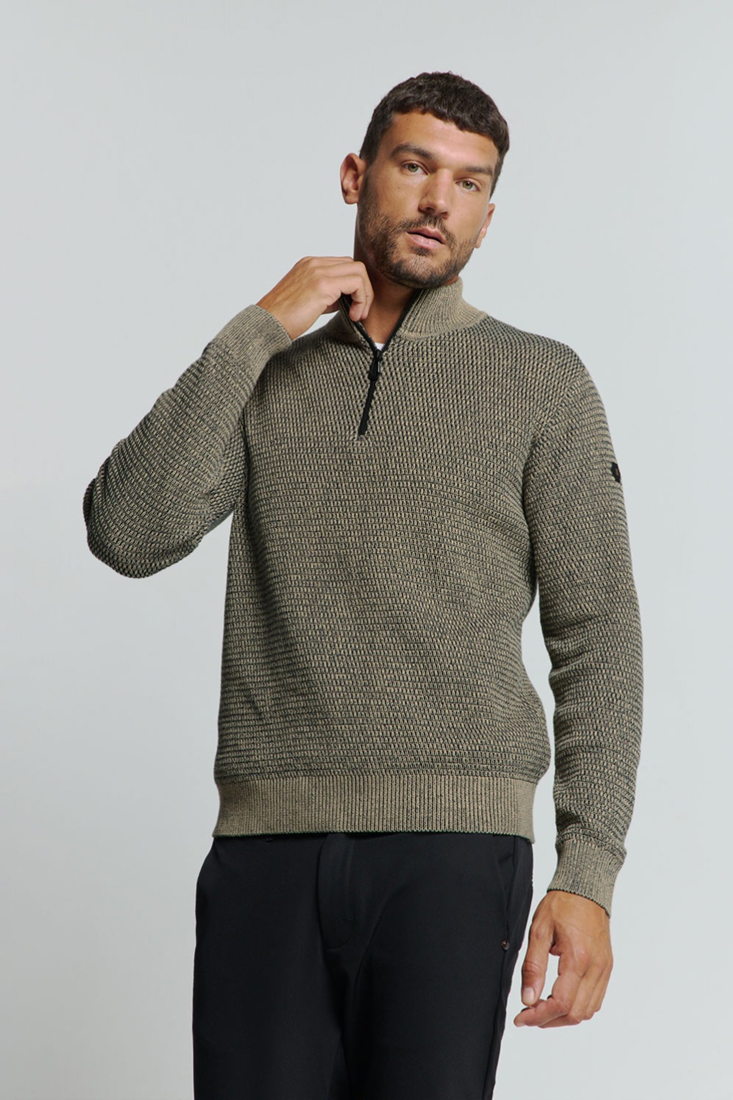 PULLOVER HALF ZIPPER 2 COLOURED MELANGE STONE 1