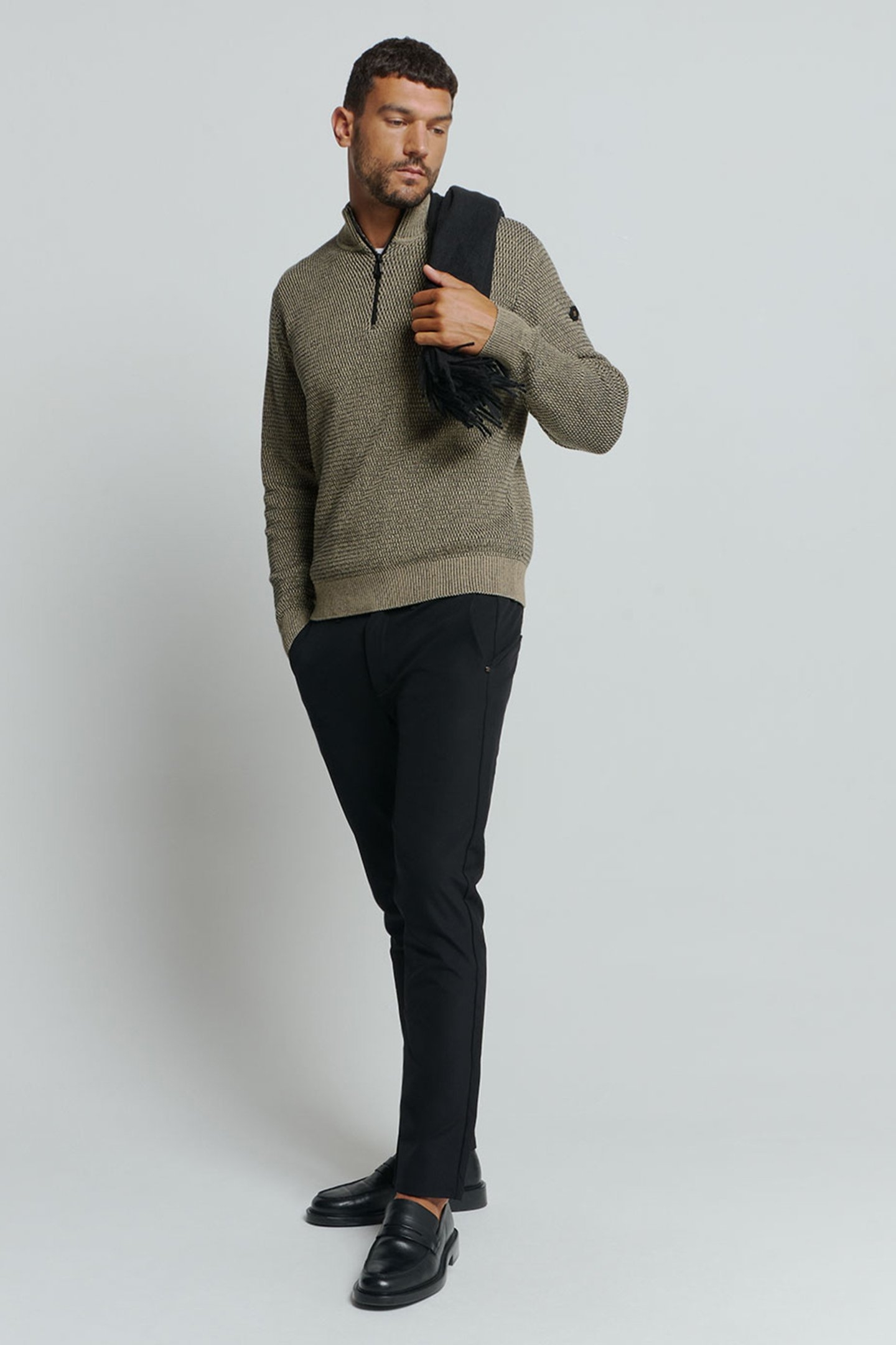 PULLOVER HALF ZIPPER 2 COLOURED MELANGE STONE 5