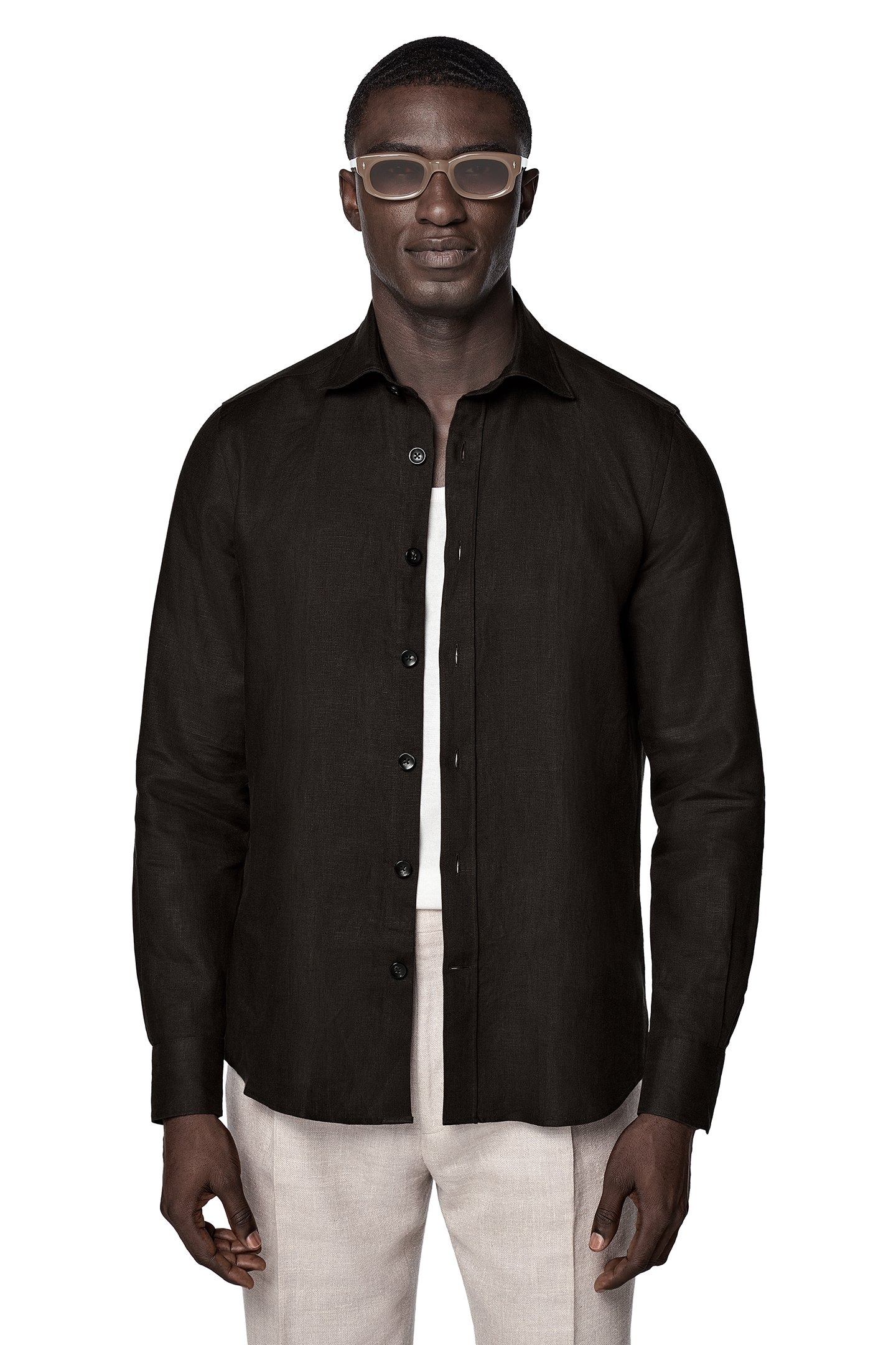 PURE LINEN D. BROWN OVERSHIRT DARK BROWN 1