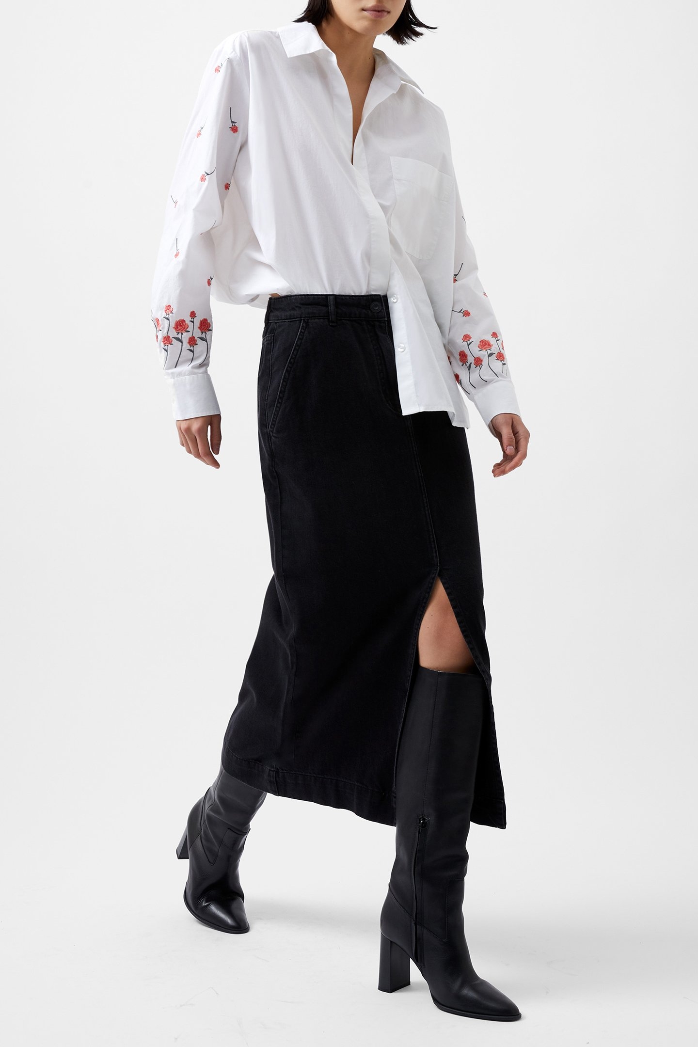 EMB DETAIL SHIRT WHITE/CAYENNE 1