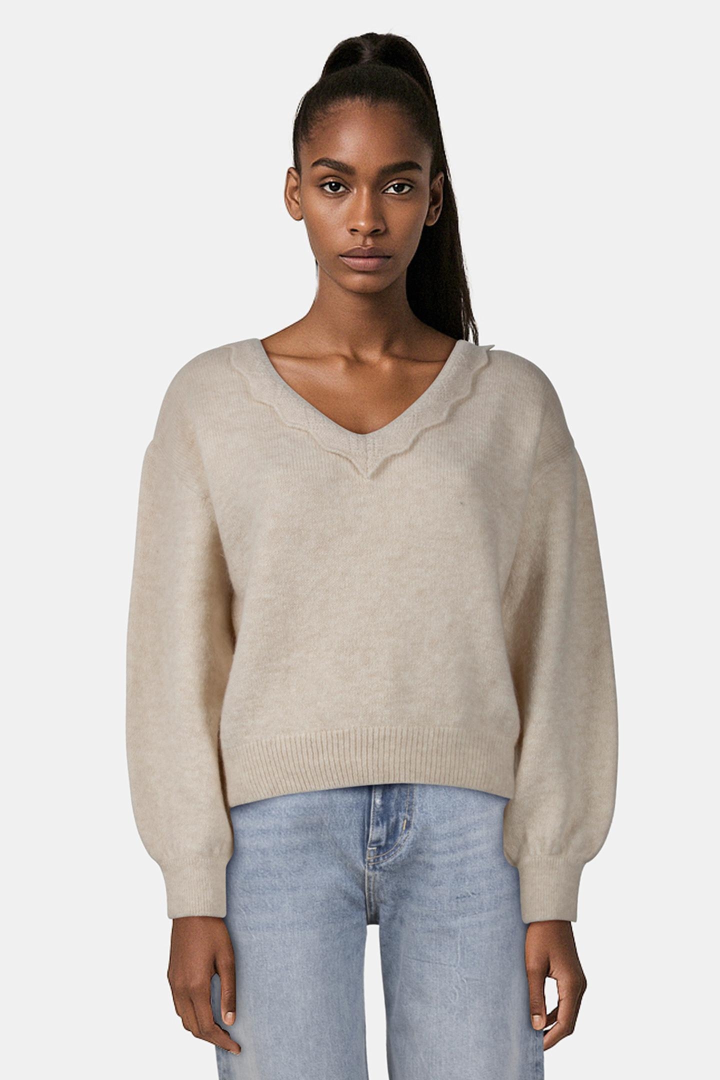 TZAR - IVORY KNIT SWEATER WITH LACE COLLAR, REVERSIBLE FRONT 2