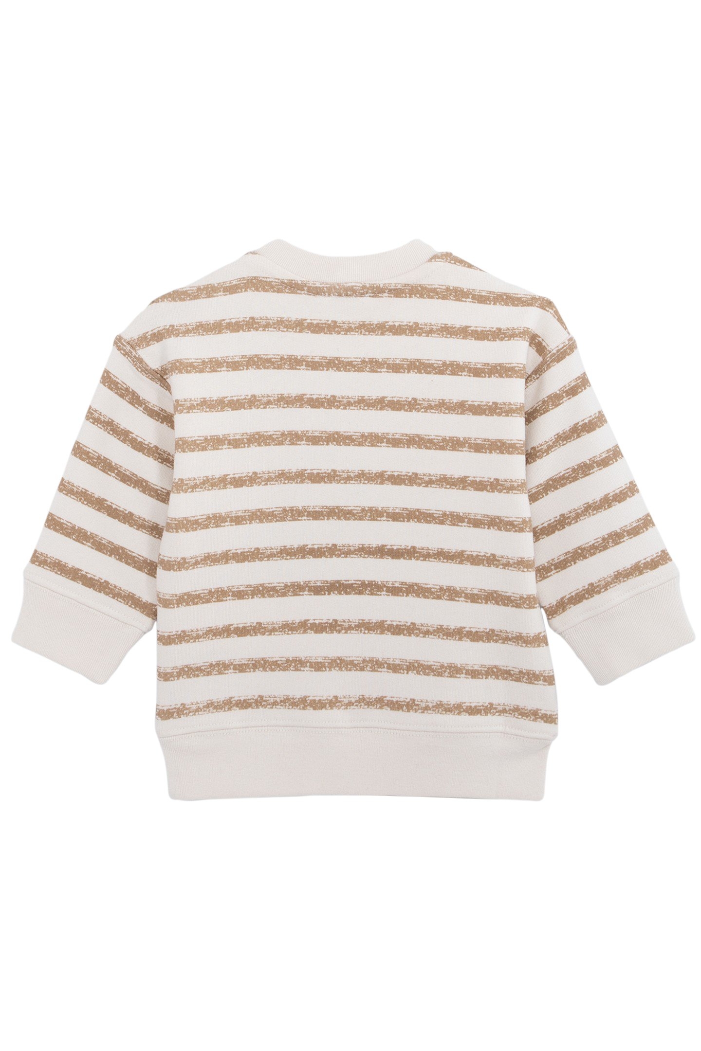 BABY BOY'S ECRU SWEATSHIRT, CAMEL STRIPES AND GREY POCKET 2