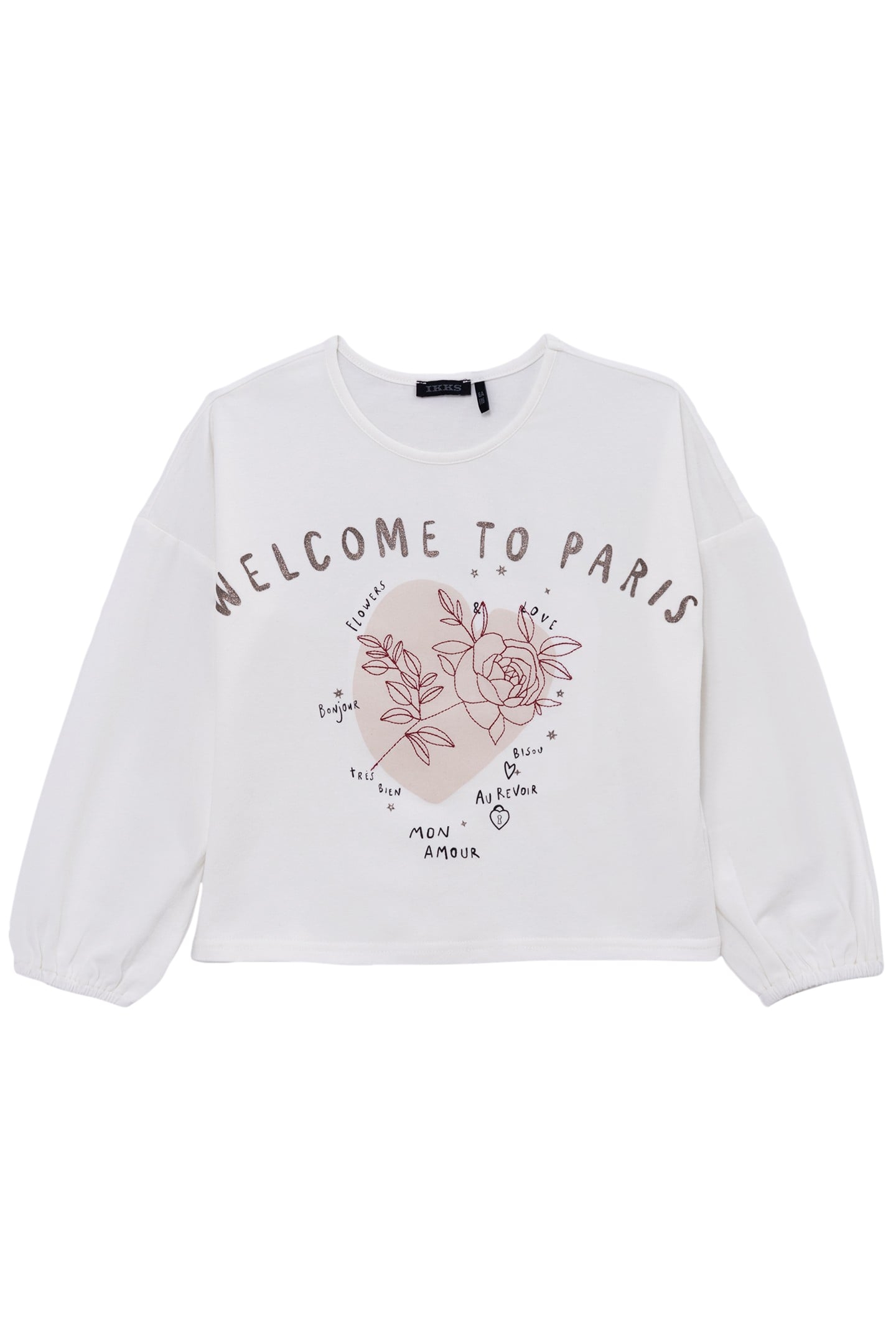 GIRL'S ECRU T-SHIRT WITH MESSAGE AND FLOWER EMBROIDERY 1