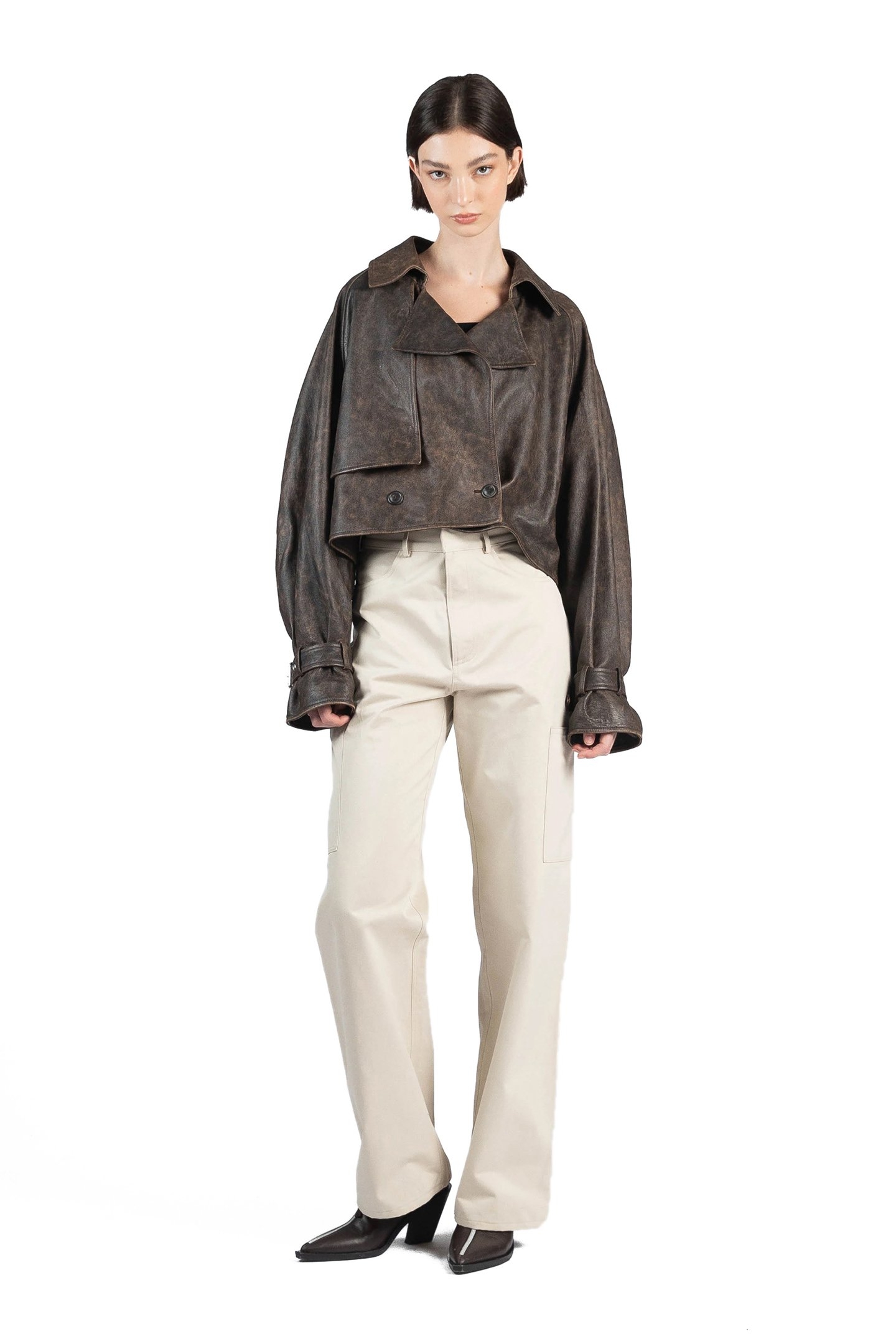 CROPPED TRENCH COAT BROWN 1