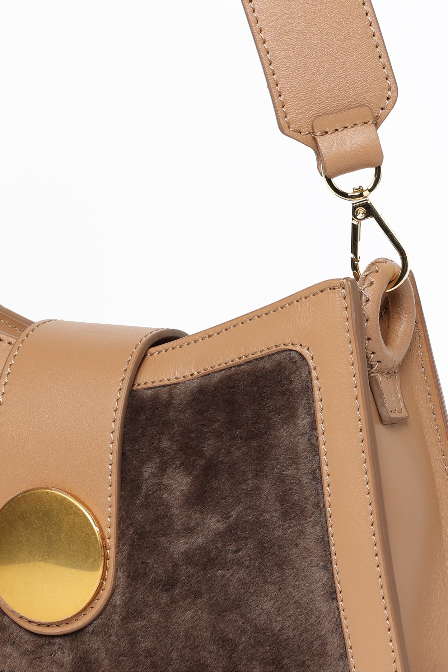 BUCKLE SHOULDER BAG SHEARLING TAUPE/CAMEL 3