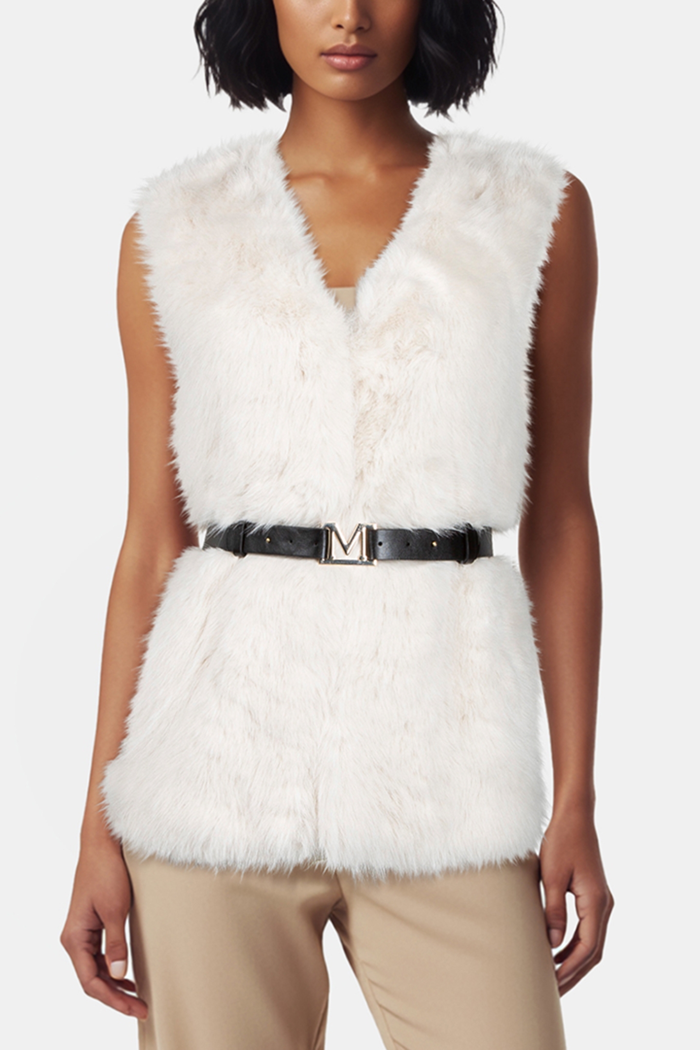 CHLOE FUR VEST PALE PEARL MULTI 2