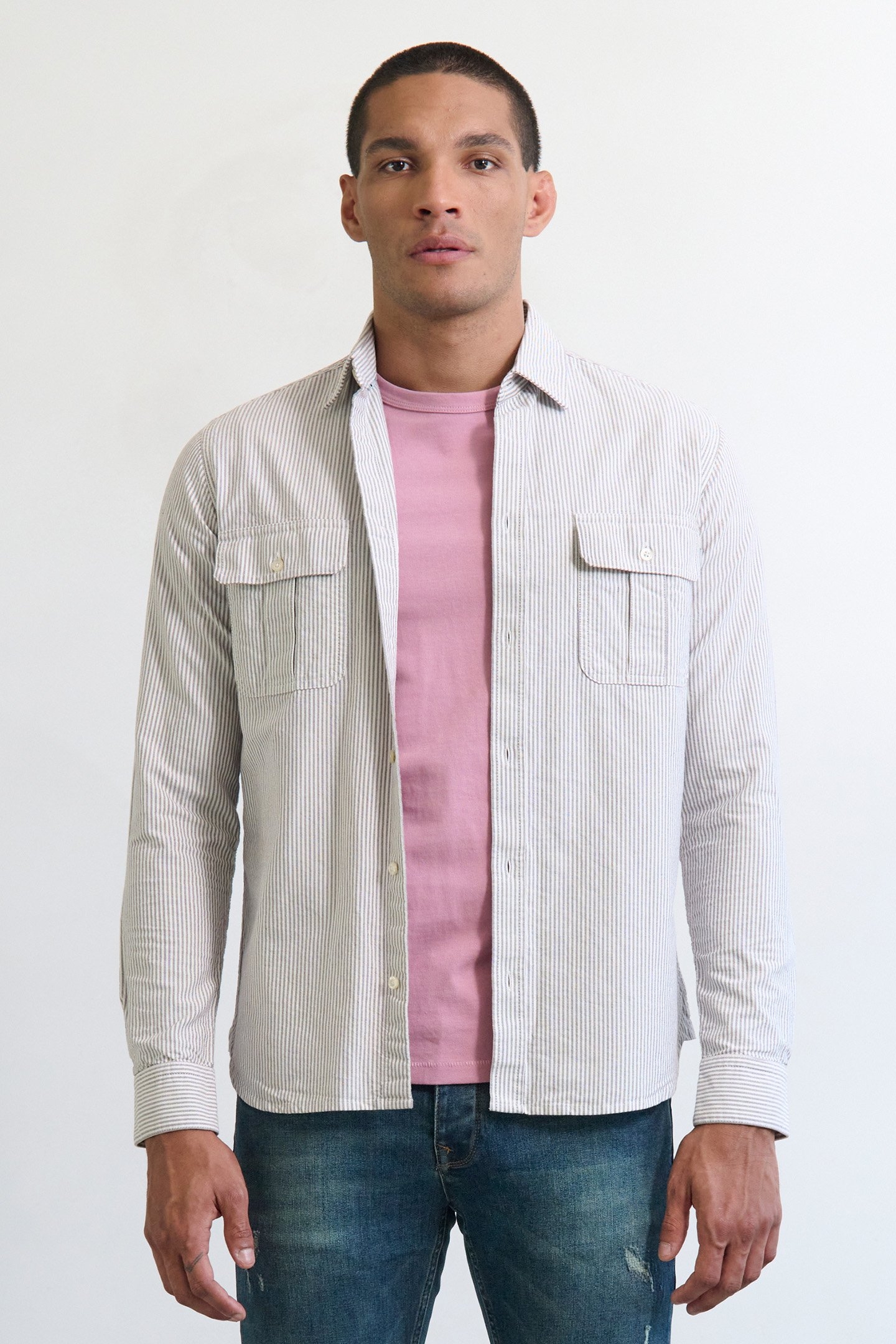 J.C. RAGS RUSTER CASUAL OVERHEMD LANGE MOUW BERRY STRIPE 1