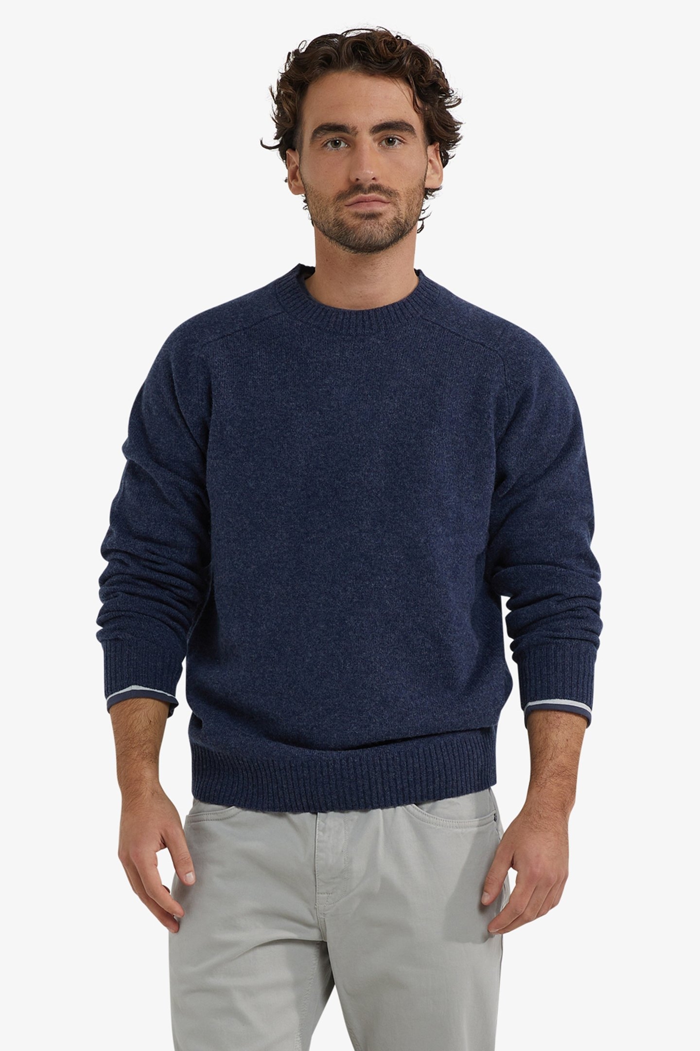 LAMBSWOOL CREW NECK SWEATER NAVY 1