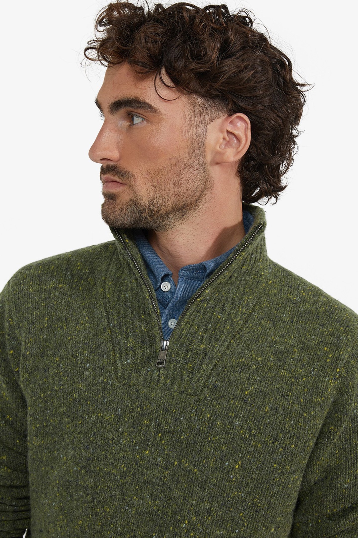 ZIP MOCK FISHERMANS SWEATER DARK OLIVE 4