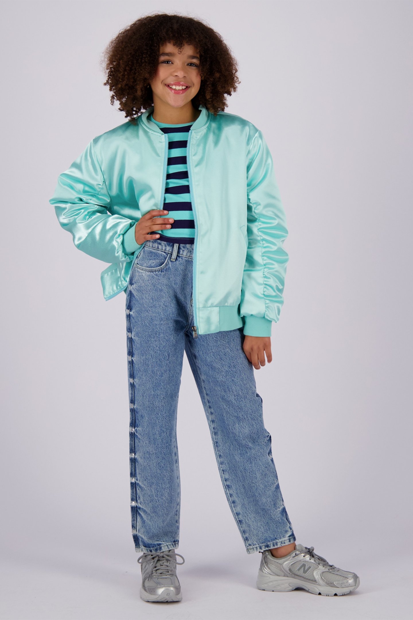 GIRLS G-BASIC-CROP RIB STRIPE T-SHIRT ARTIC BLUE 3