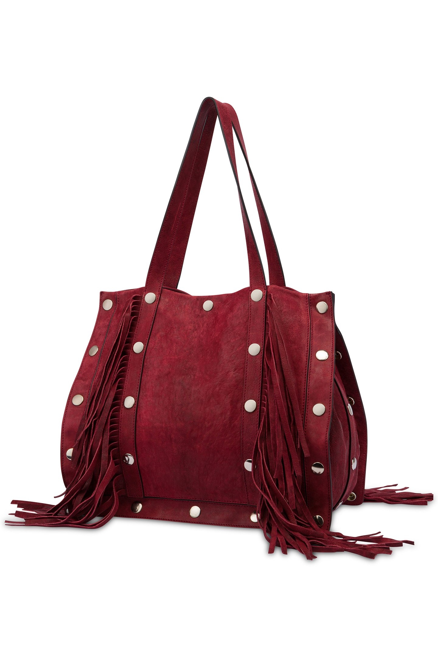 SNAP BUTTONS SHOPPER WITH FRINGES RED 2