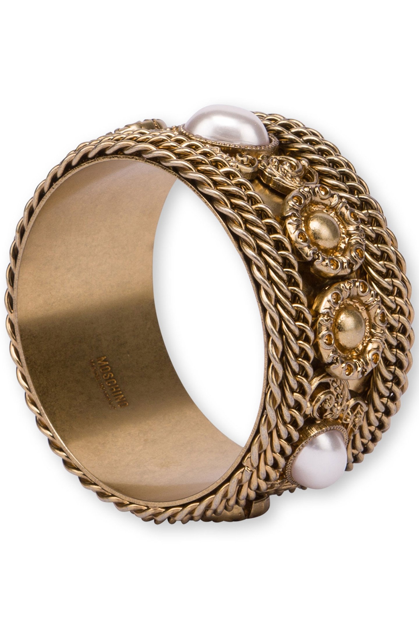 BANGLE WITH CHAINS AND PEARLS GOLD 2