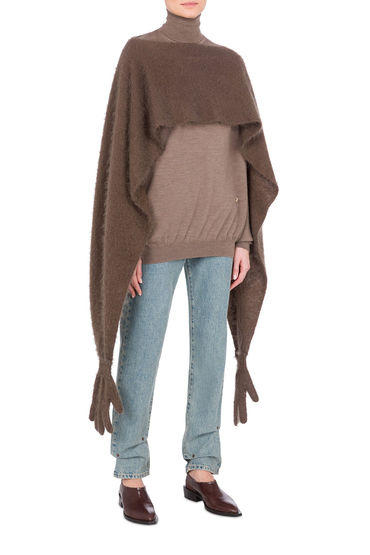 BRUSHED MOHAIR CAPE BROWN 1