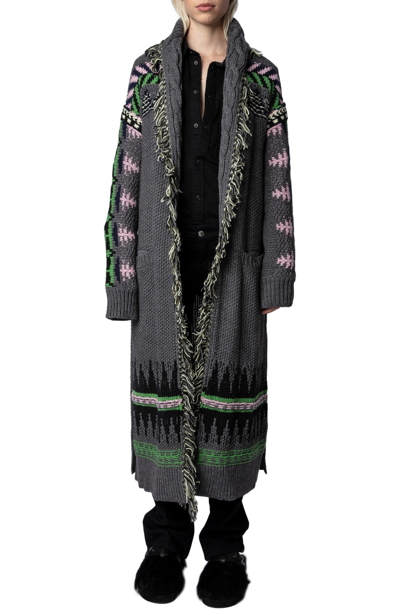 ELLINA WOOL KNIT COAT ANTHRACITE 1