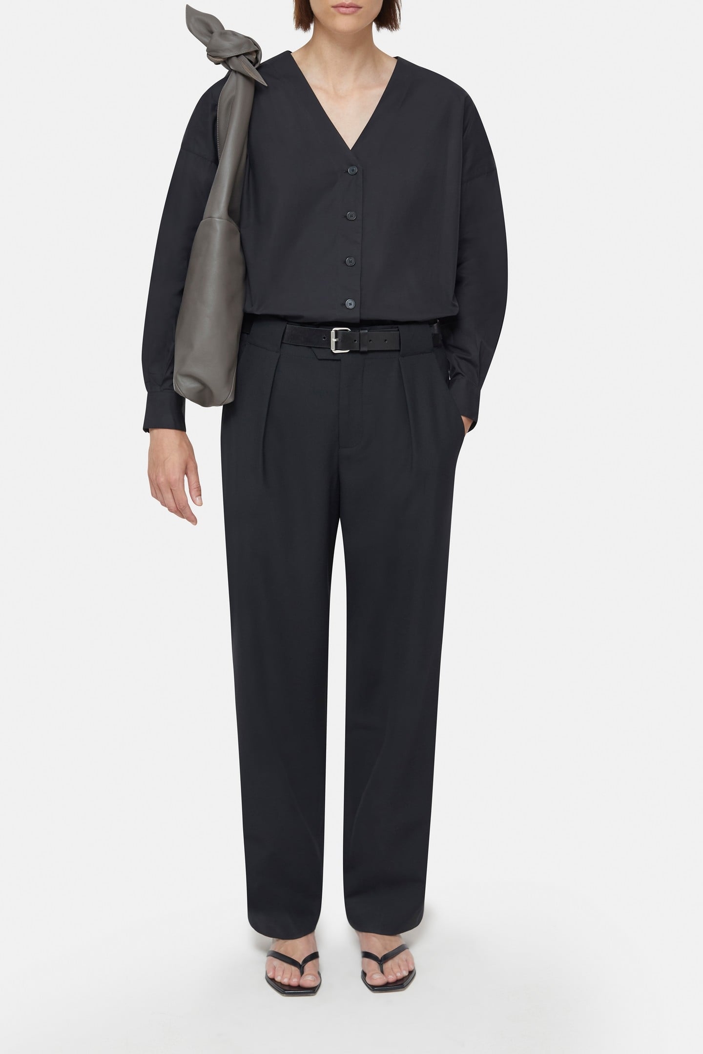 NO COLLAR BLOUSE SHIRT BLACK 1