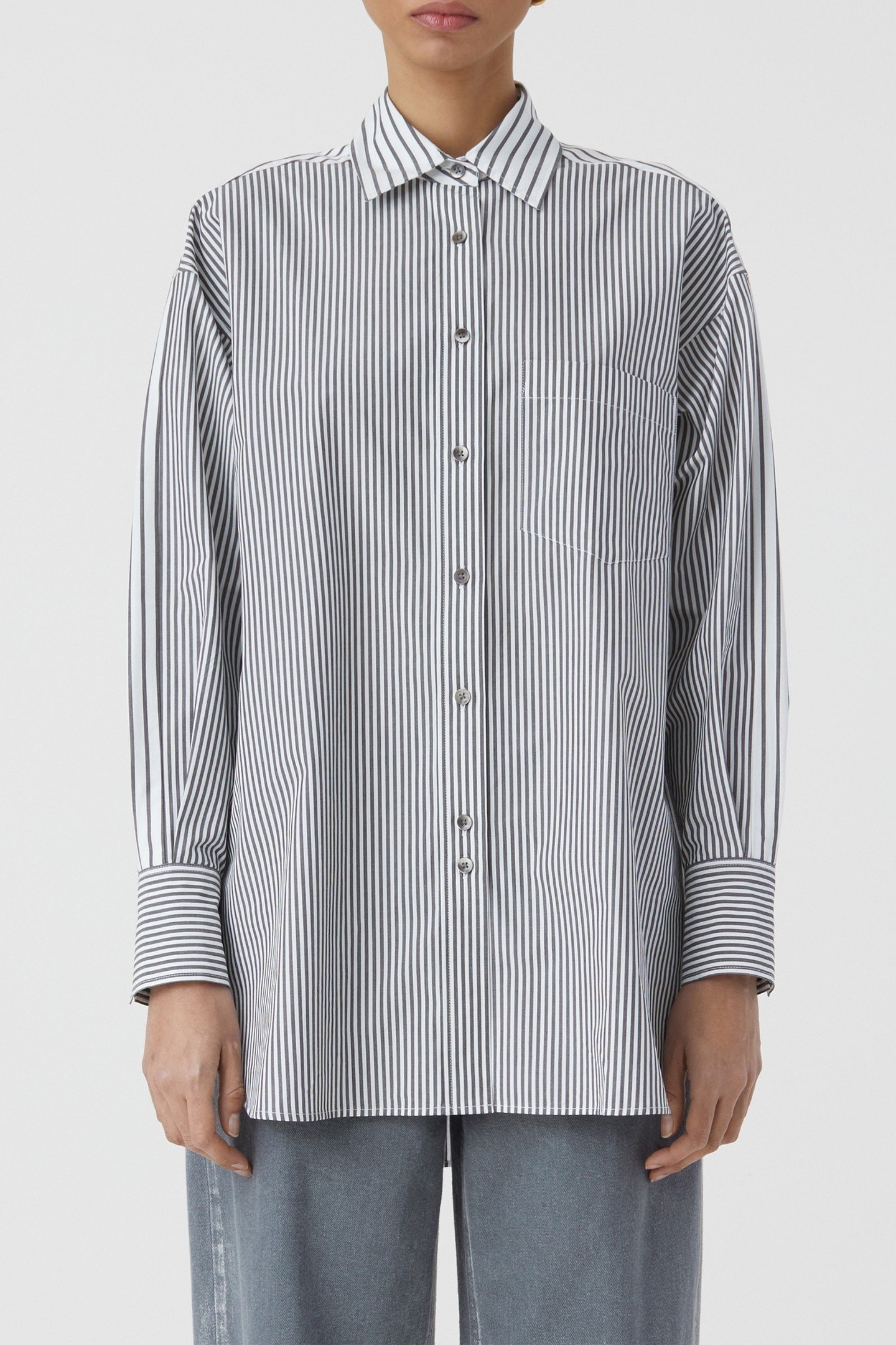 CHESTPOCKET LONG SLEEVE BLOUSE SHIRT CHARCOAL 2