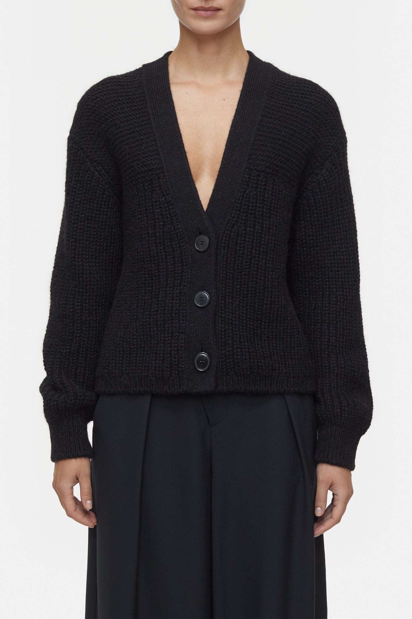 V CARDIGAN LONG SLEEVE KNITS BLACK 2