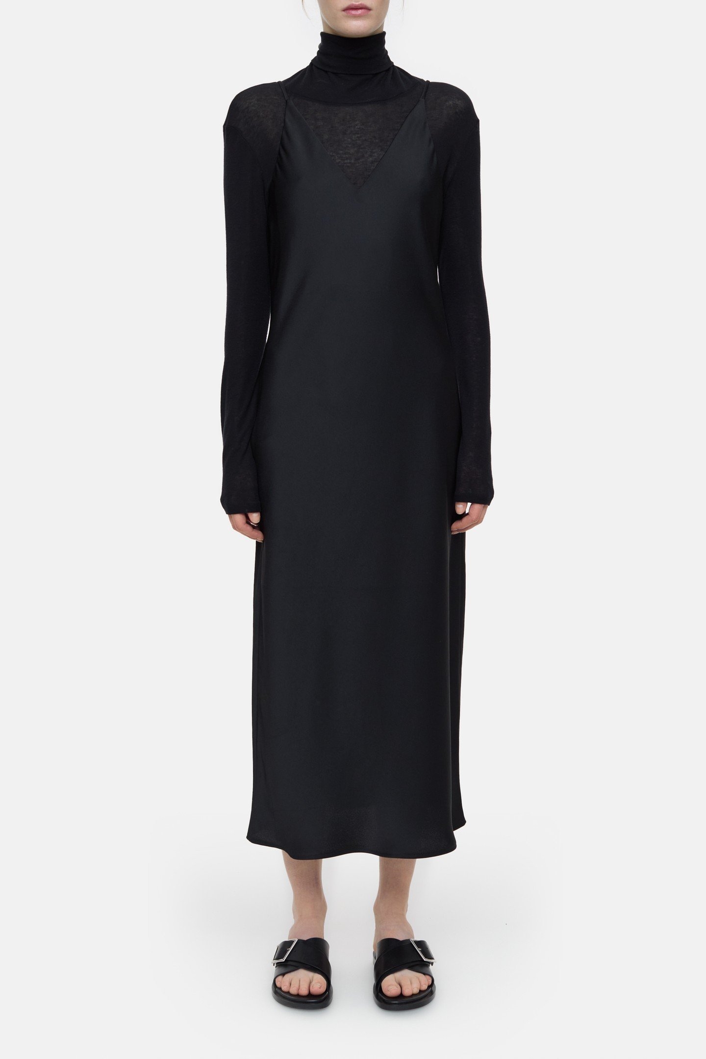 WAISTED SLIP DRESS BLACK 4