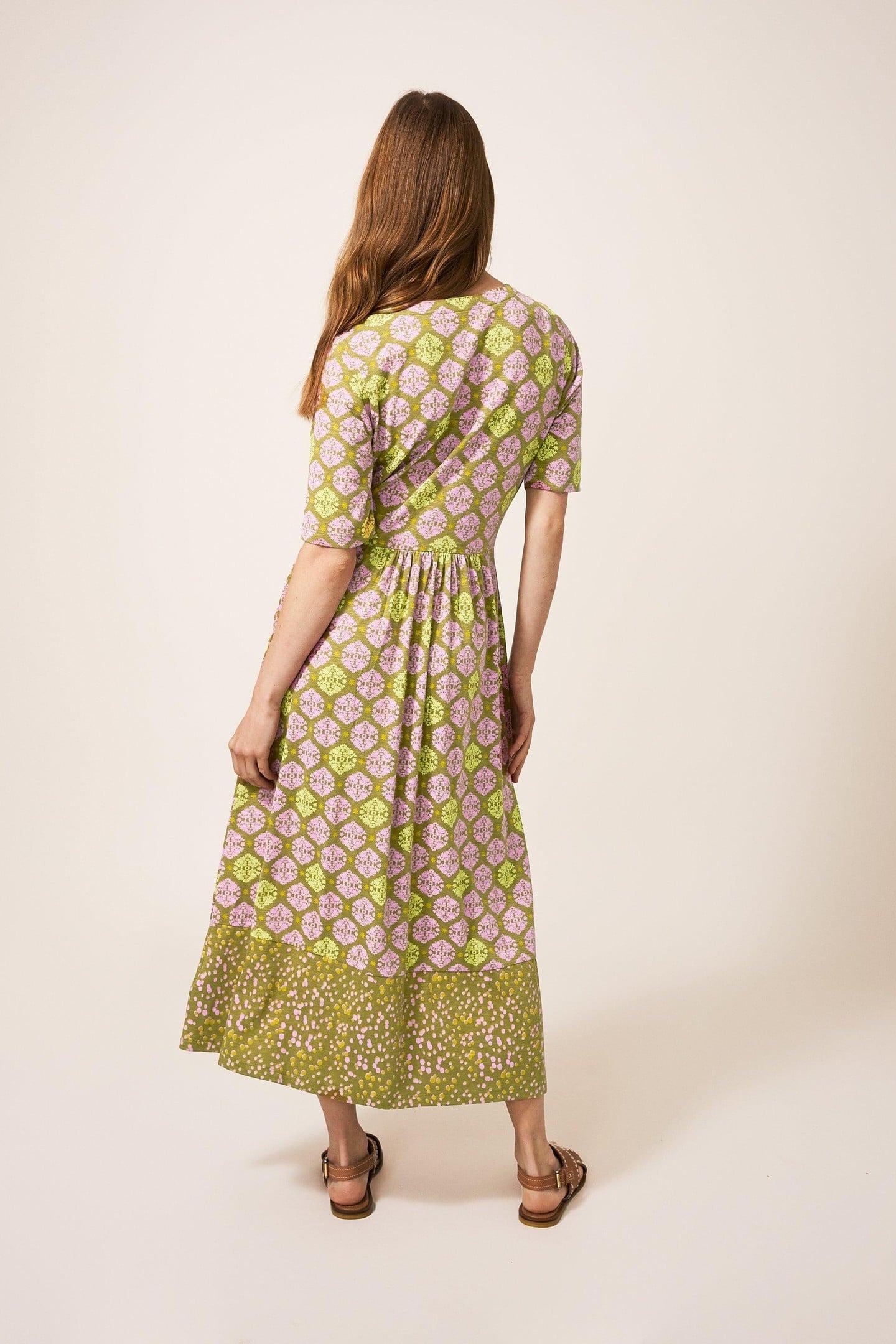 PEARL MIDI JERSEY DRESS GREEN MULTI 2