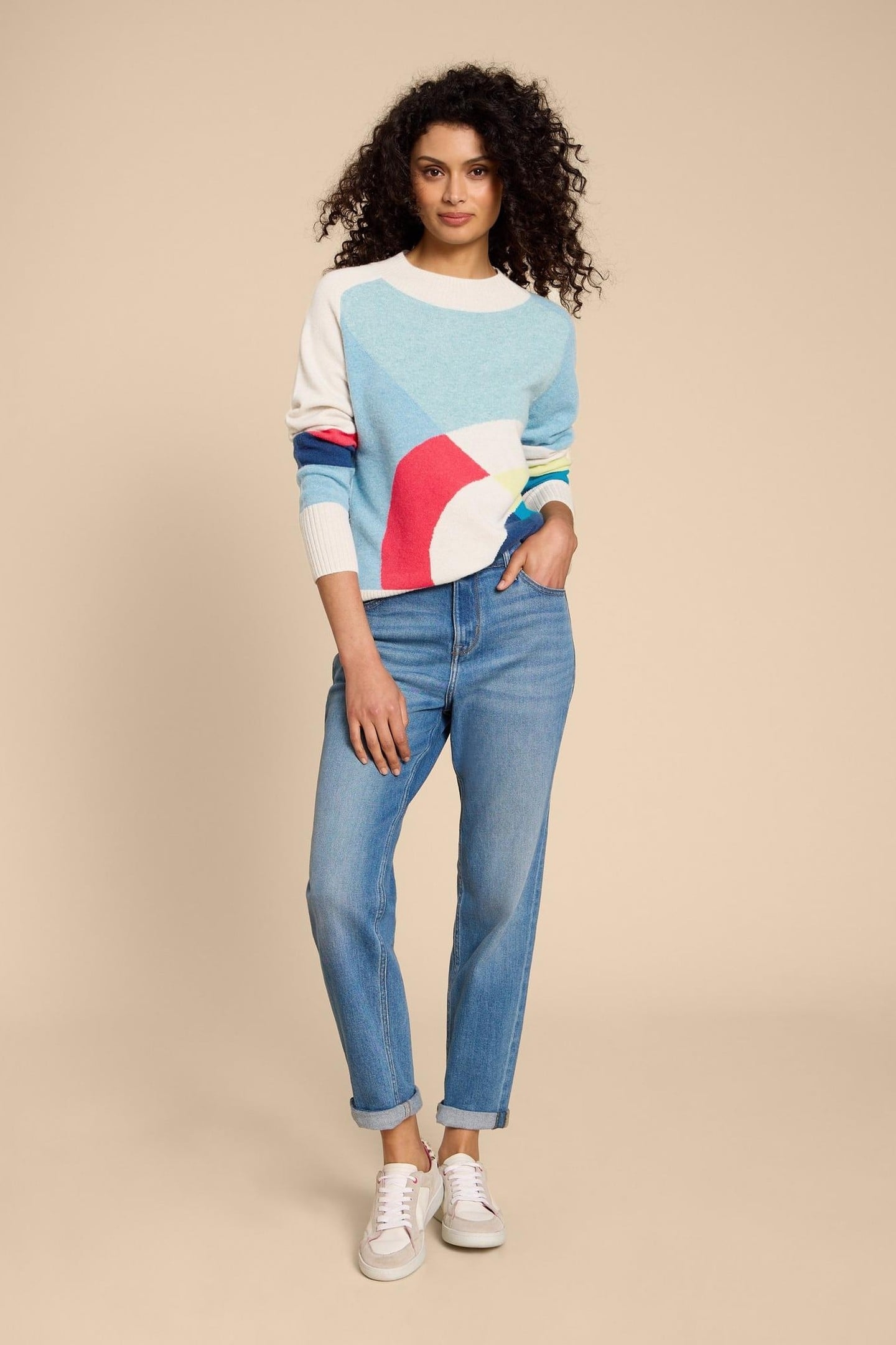 CORA CREW NECK CASHMERE JUMPER NATURAL MULTI 2