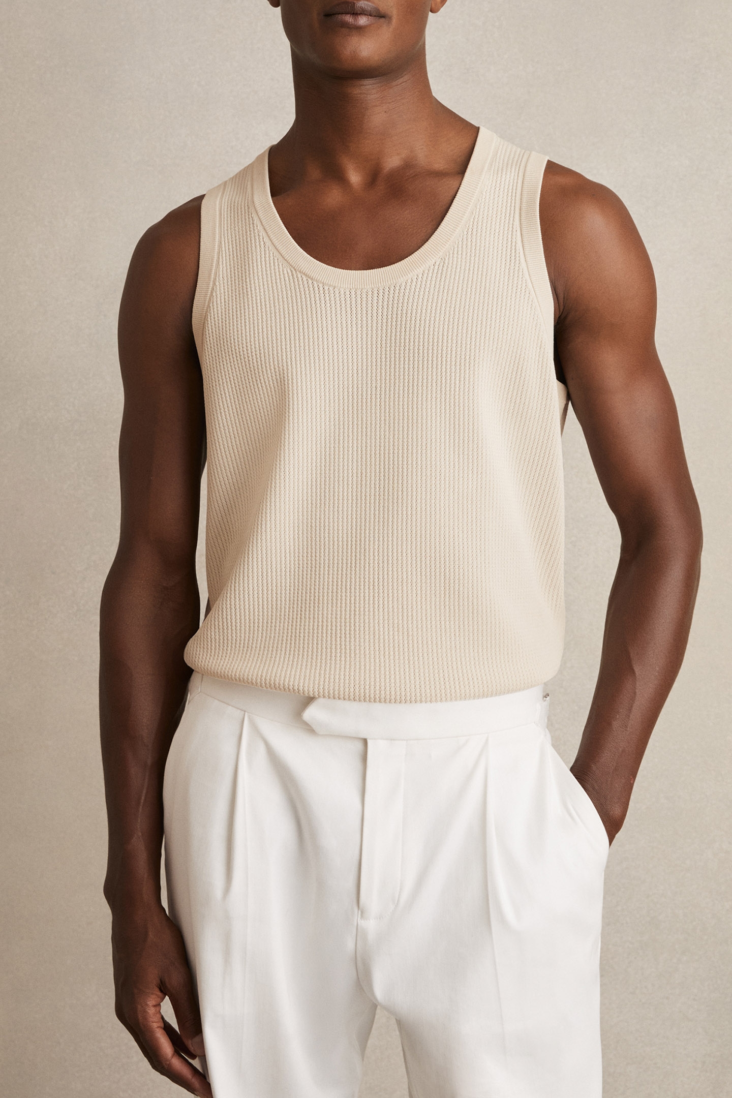 SLEEVELESS TEXTURED VEST OFF WHITE 1