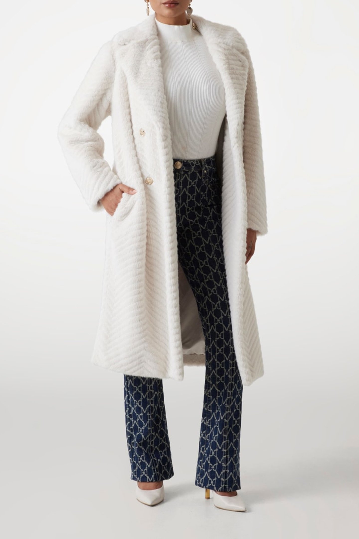 CLAIRE LONG COAT FAUX FUR PALE PEARL MULTI 2
