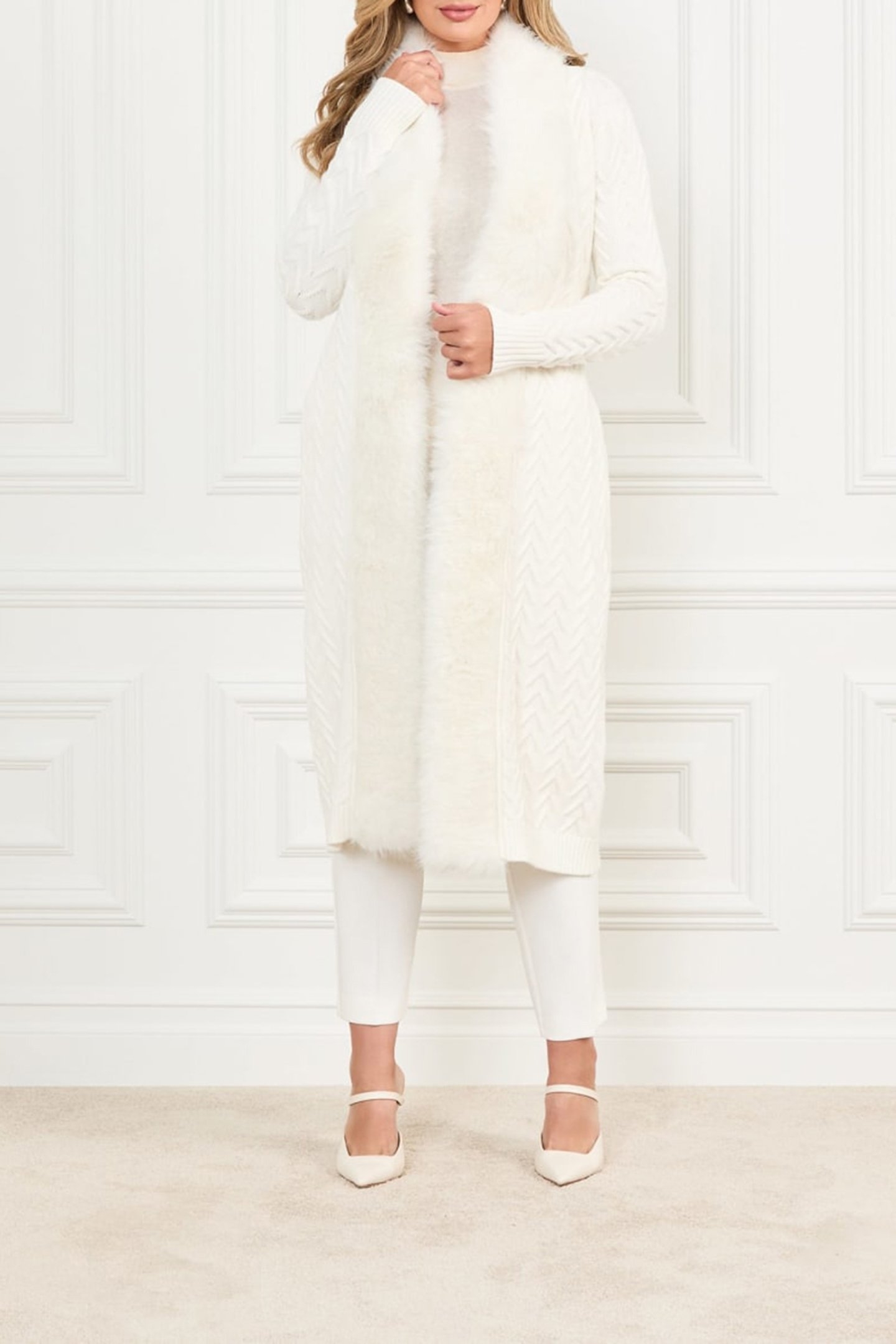 PAULA FAUX FUR LONG CARDI PALE PEARL 2