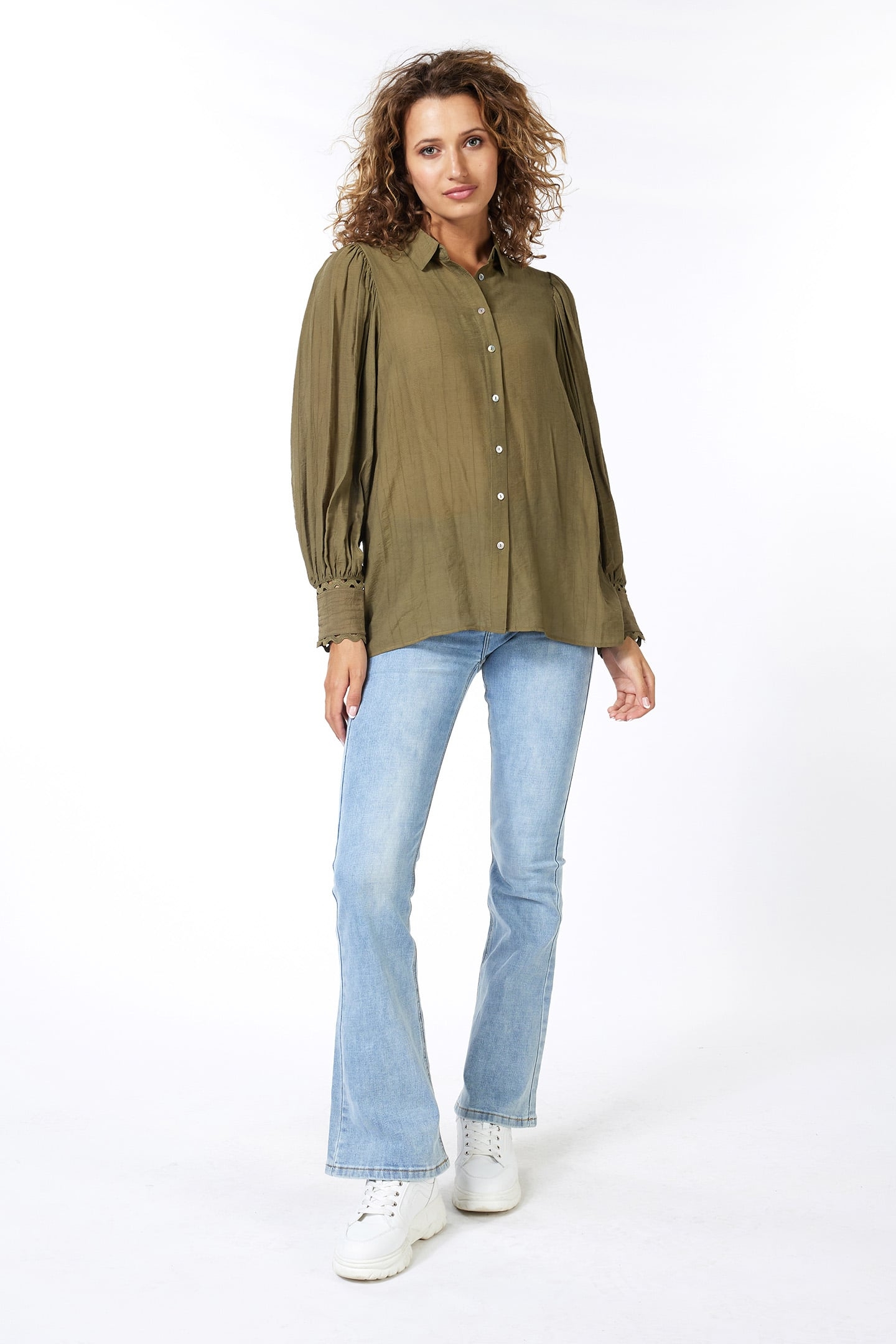 BLOUSE PUFF SLVE ARMY GREEN 2