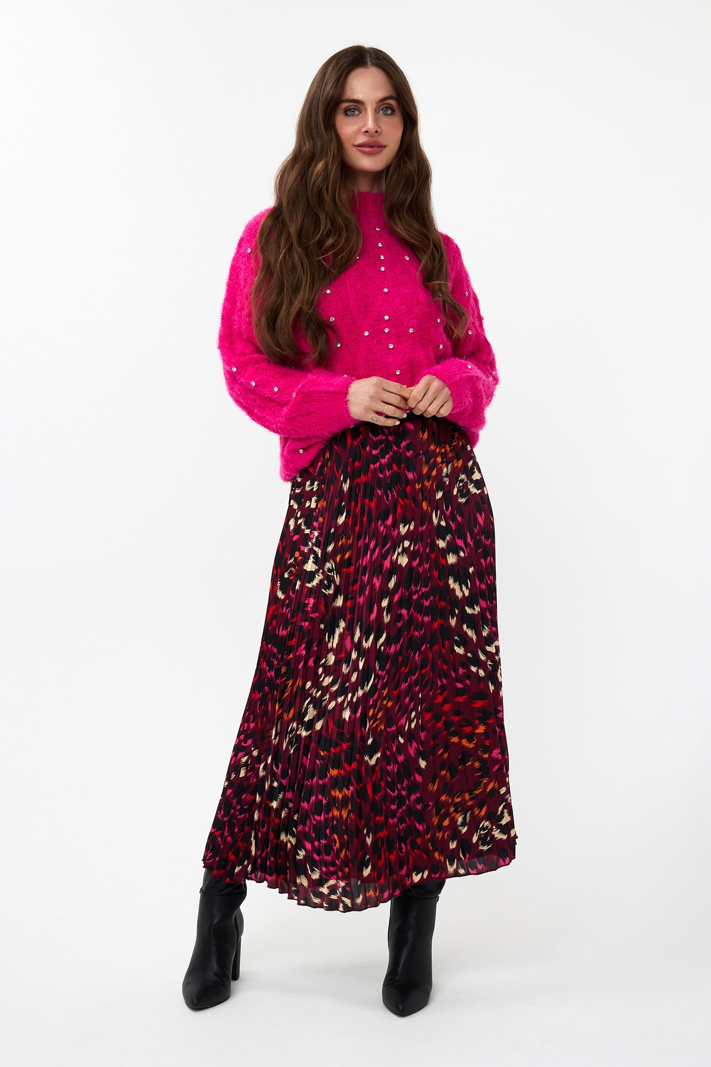 SWEATER CABLE STONES CERISE PINK 2