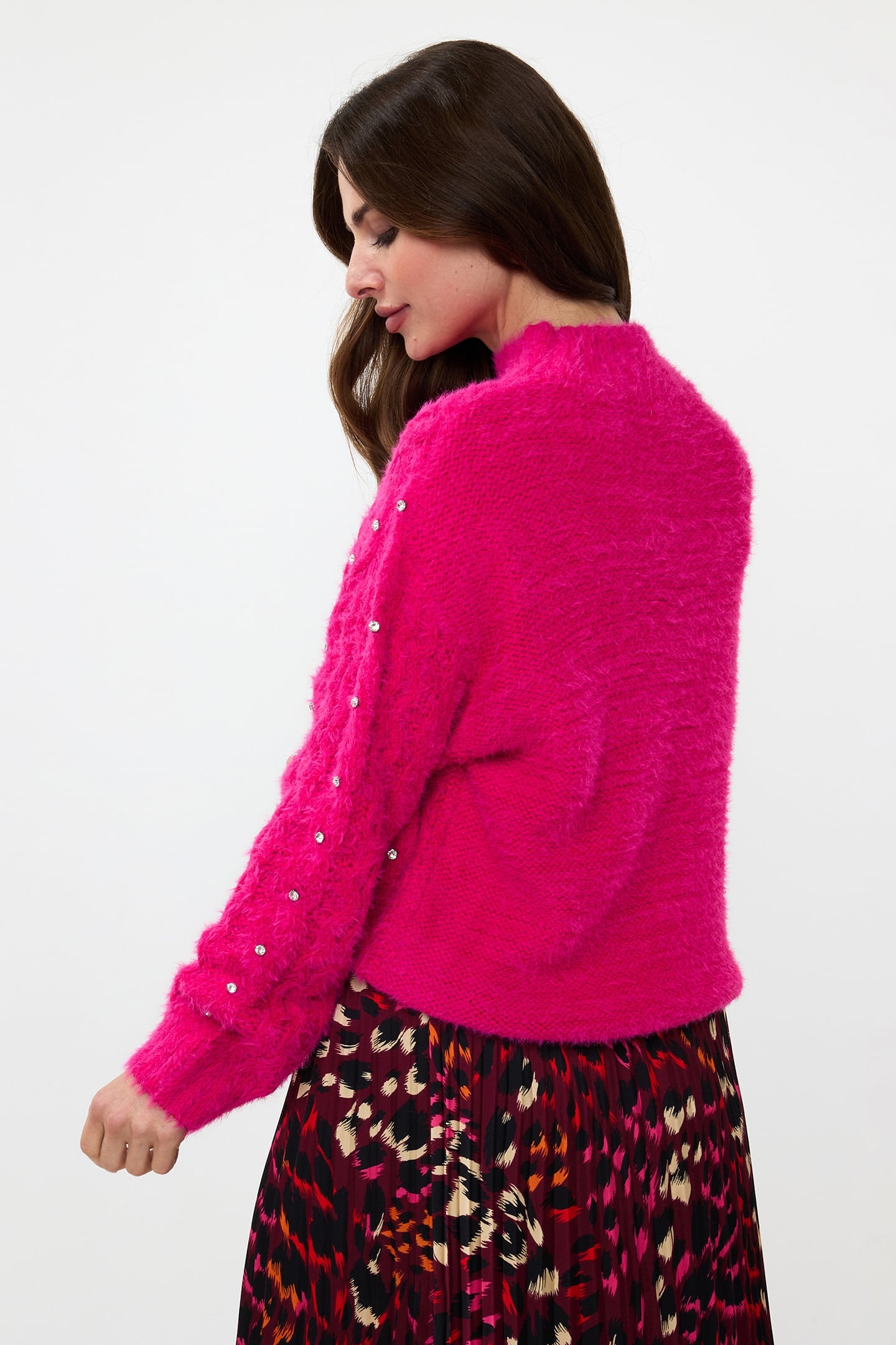 SWEATER CABLE STONES CERISE PINK 3