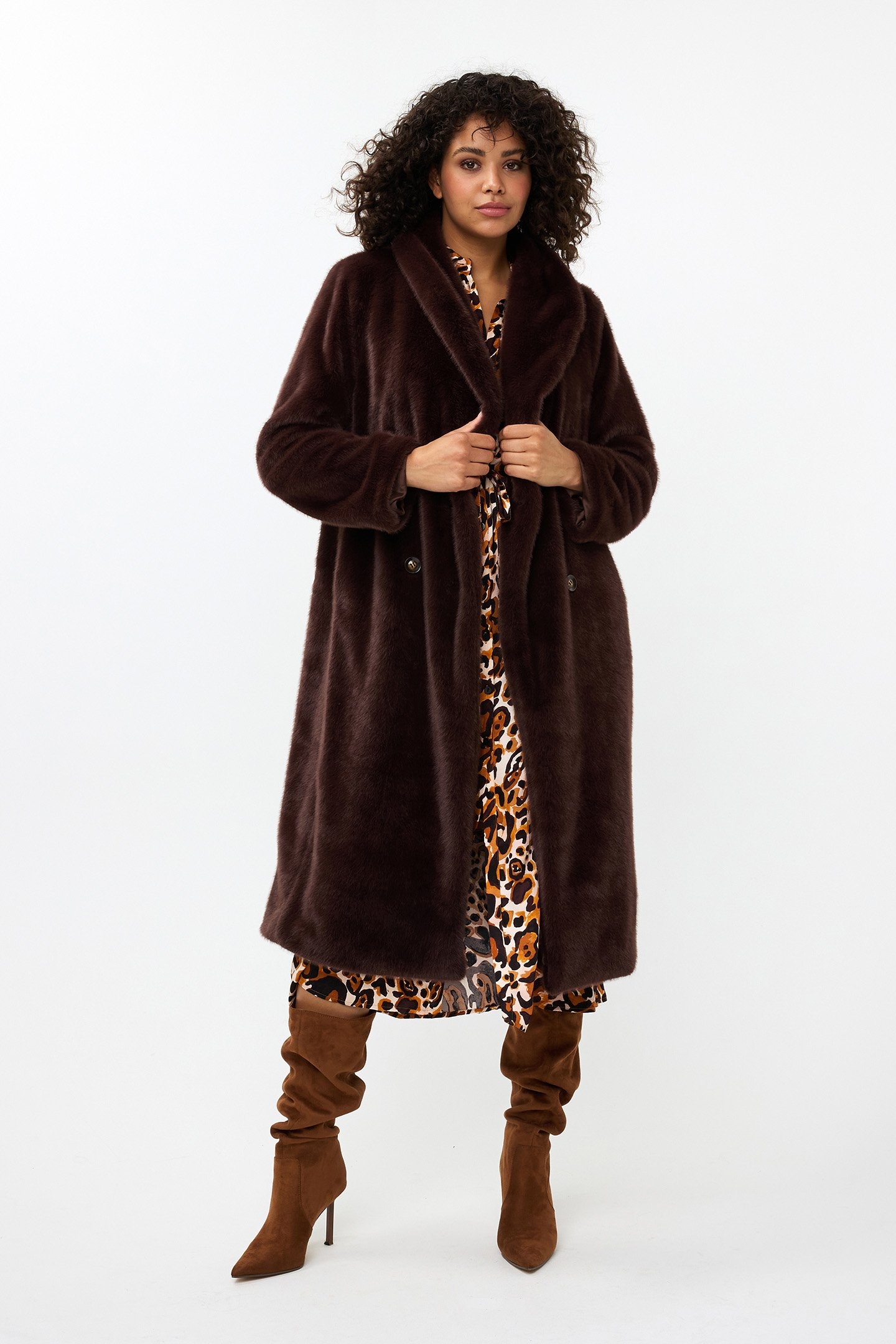 COAT SHAWL COLLAR FAKE FUR CHOCOLATE 2