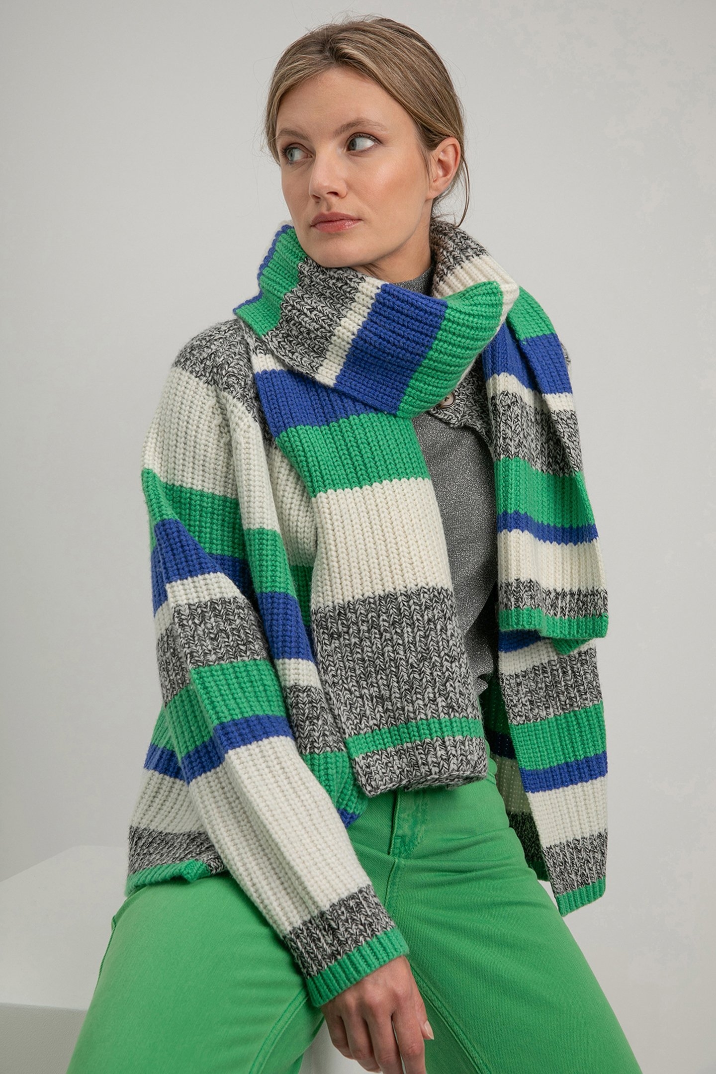 SABRINA SCARF PARROT GREEN STRIPE 1