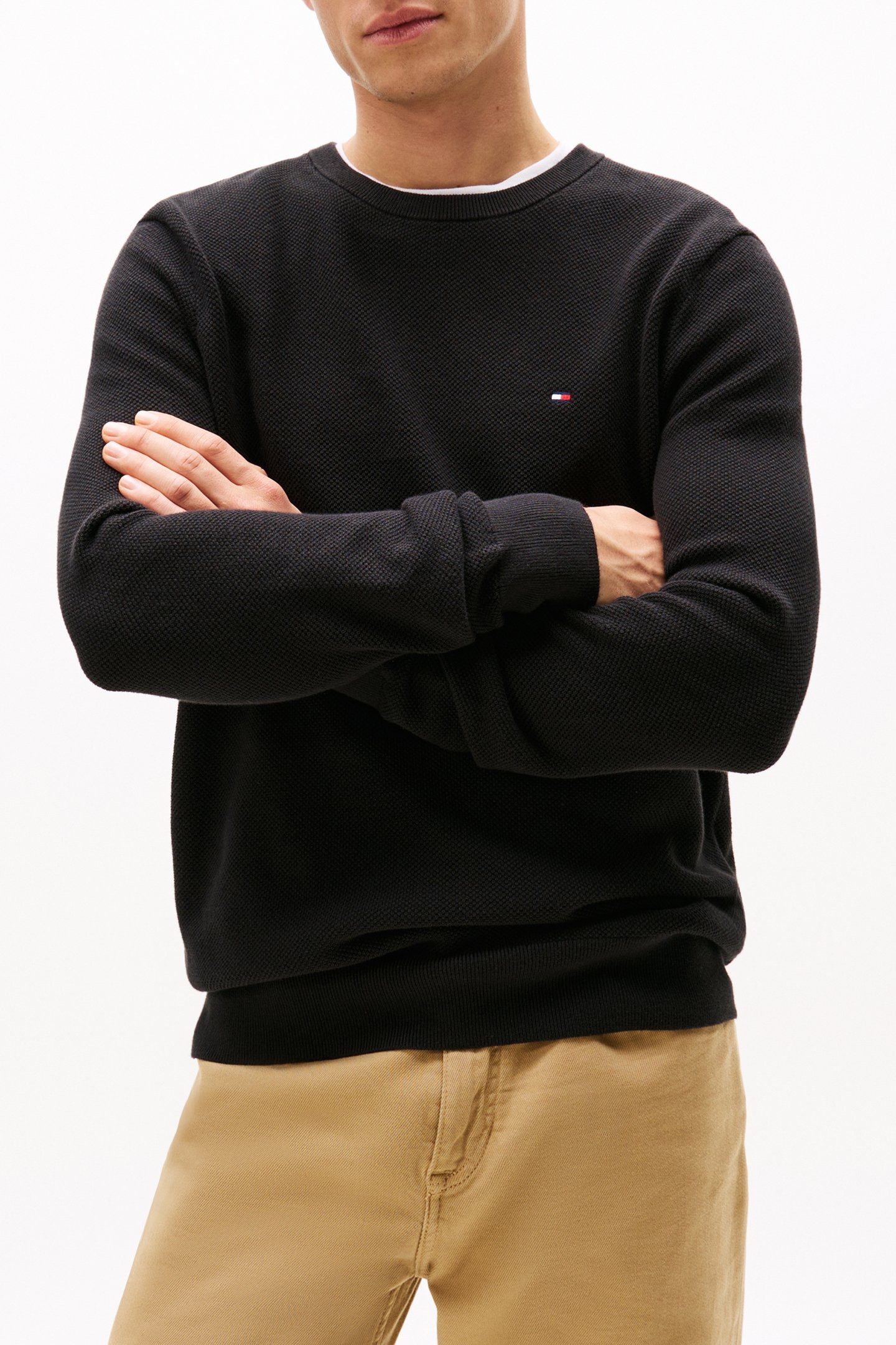 FLAG EMBROIDERY TEXTURED CREW NECK JUMPER BLACK 1